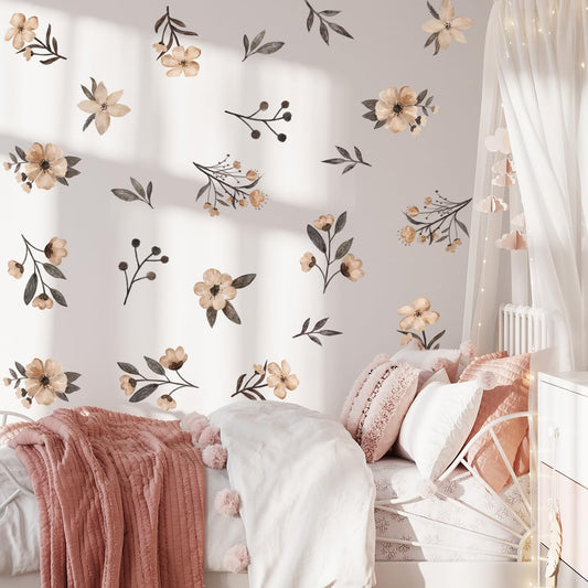 Calcomanías de Pared Flores Bohemias Acuarela para Niñas y Niños
