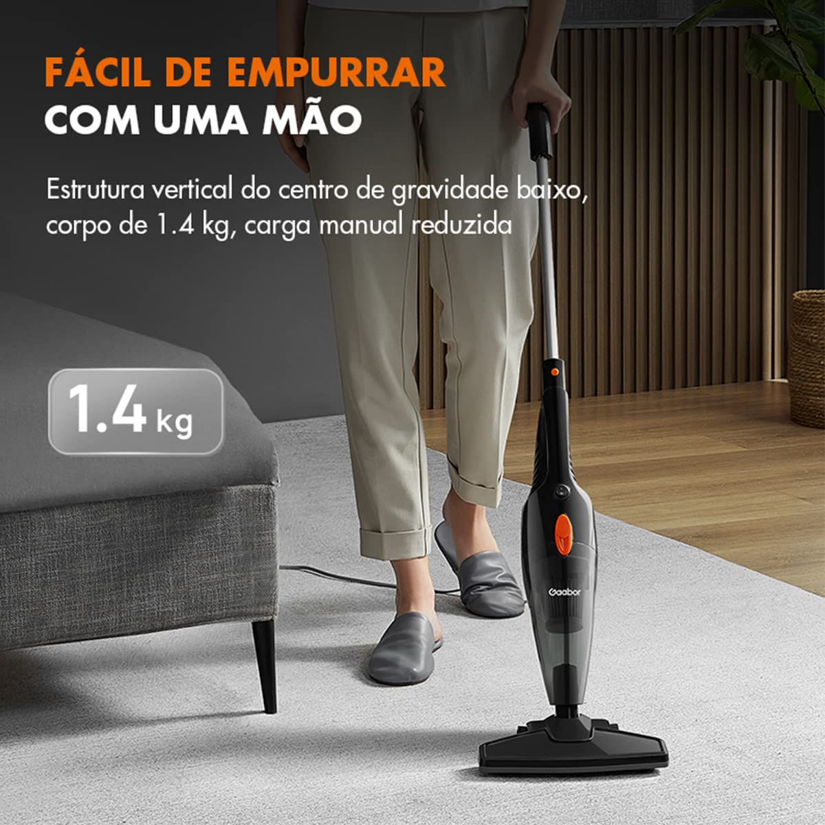 Gaabor Aspiradora Vertical 2 en 1 GVCW-M15A de 1.5 litros, Potencia de 650 Watts y 16 mil Pascales de Succion, Color Negro