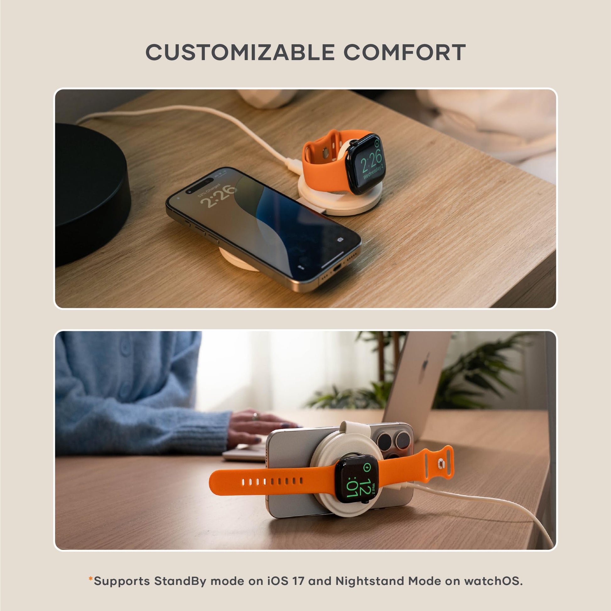 Cargador Inalámbrico SATECHI Arena 2 en 1 con Carga Rápida para iPhone y Apple Watch