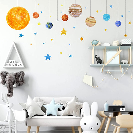Calcomanías de Pared Universo Sistema Solar Extraíbles de Dibujos Animados para Niños