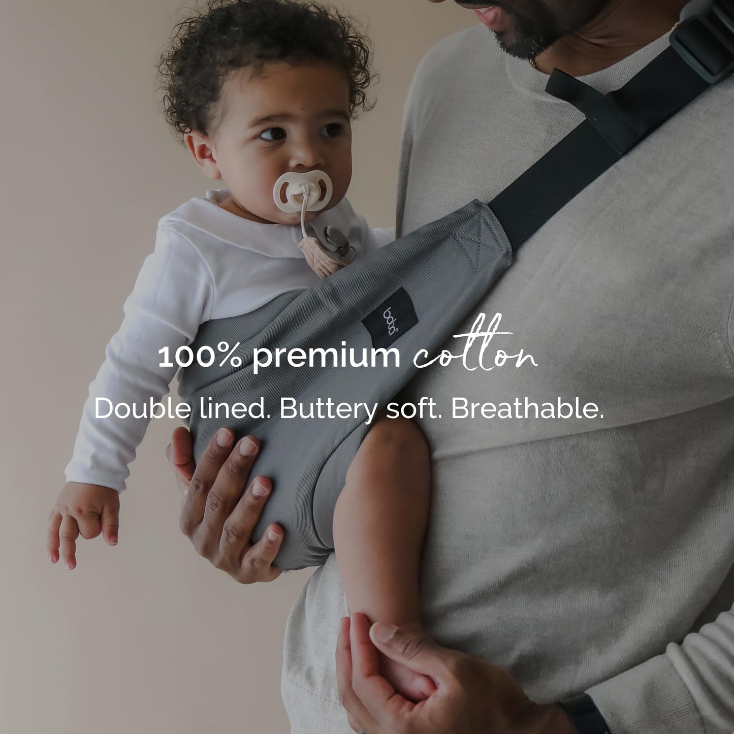 Boba Buddy - Sling portabebés 100% algodón, ergonómico con correas ajustables, hebilla de seguridad y asiento espacioso, incluye bolsa de transporte a juego (9-48 meses/18-44 libras) - Gris