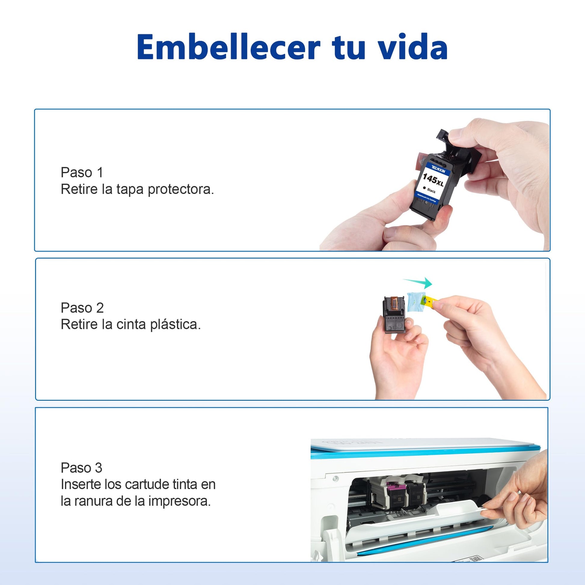 Cartucho de Tinta TECKKIN Negro Compatible con Canon 145 145XL PG-145XL Impresora
