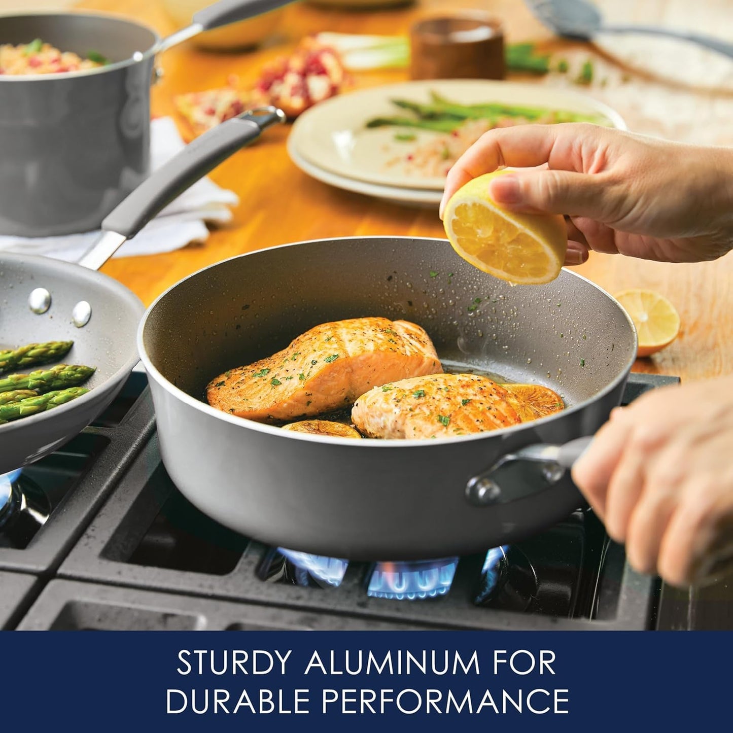 Juego de Cocina Antiadherente de Porcelana Esmaltada Dura Rachael Ray Sea Salt Gray 12 Piezas