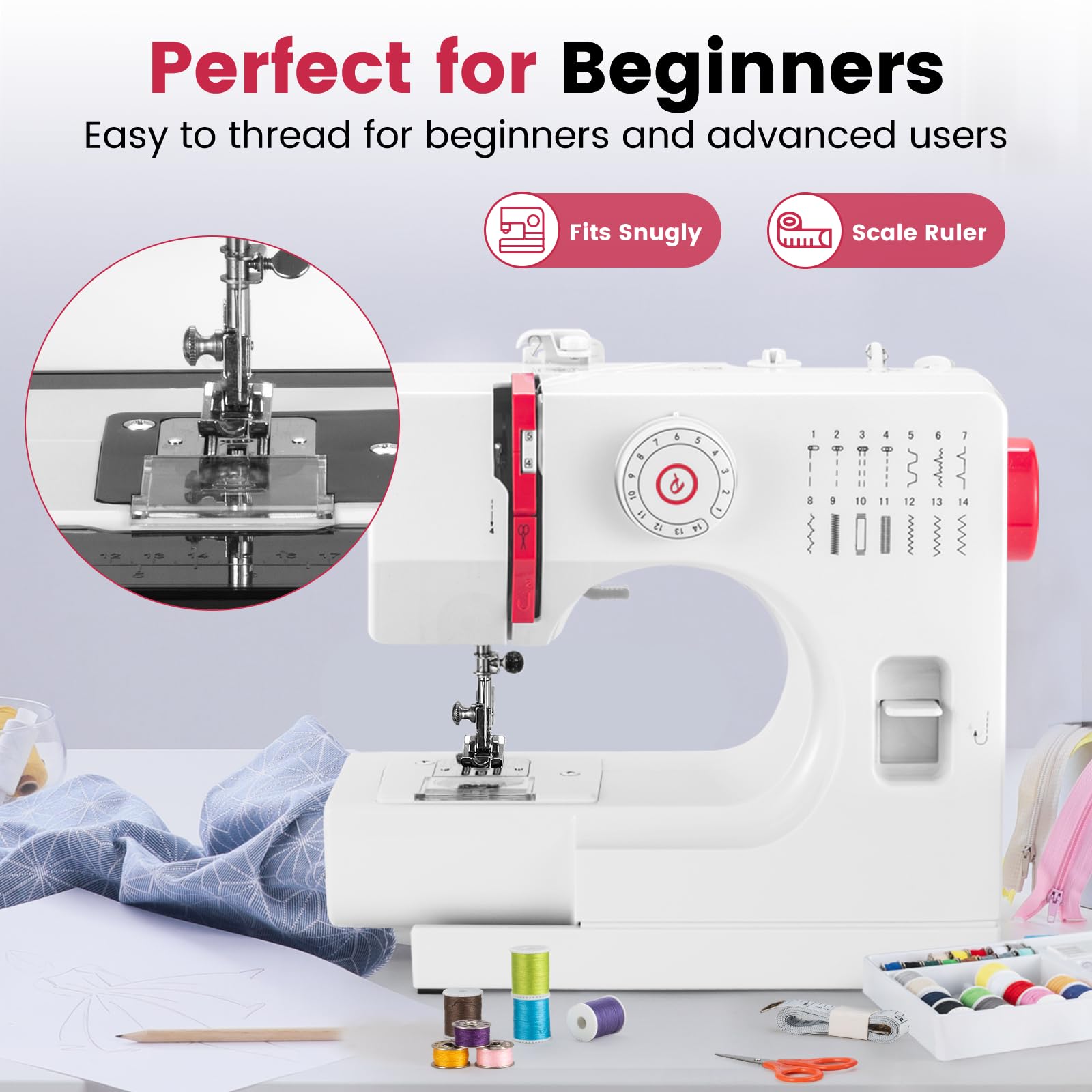 Máquina de Coser, Mini Maquina de Coser Portátil con 14 Tipos de Puntadas, Máquina de Coser Eléctrica para Principiantes, Pedal Eléctrico de Doble Uso,Ideal para Ropa,Sábanas, Patchwork,Cremallera