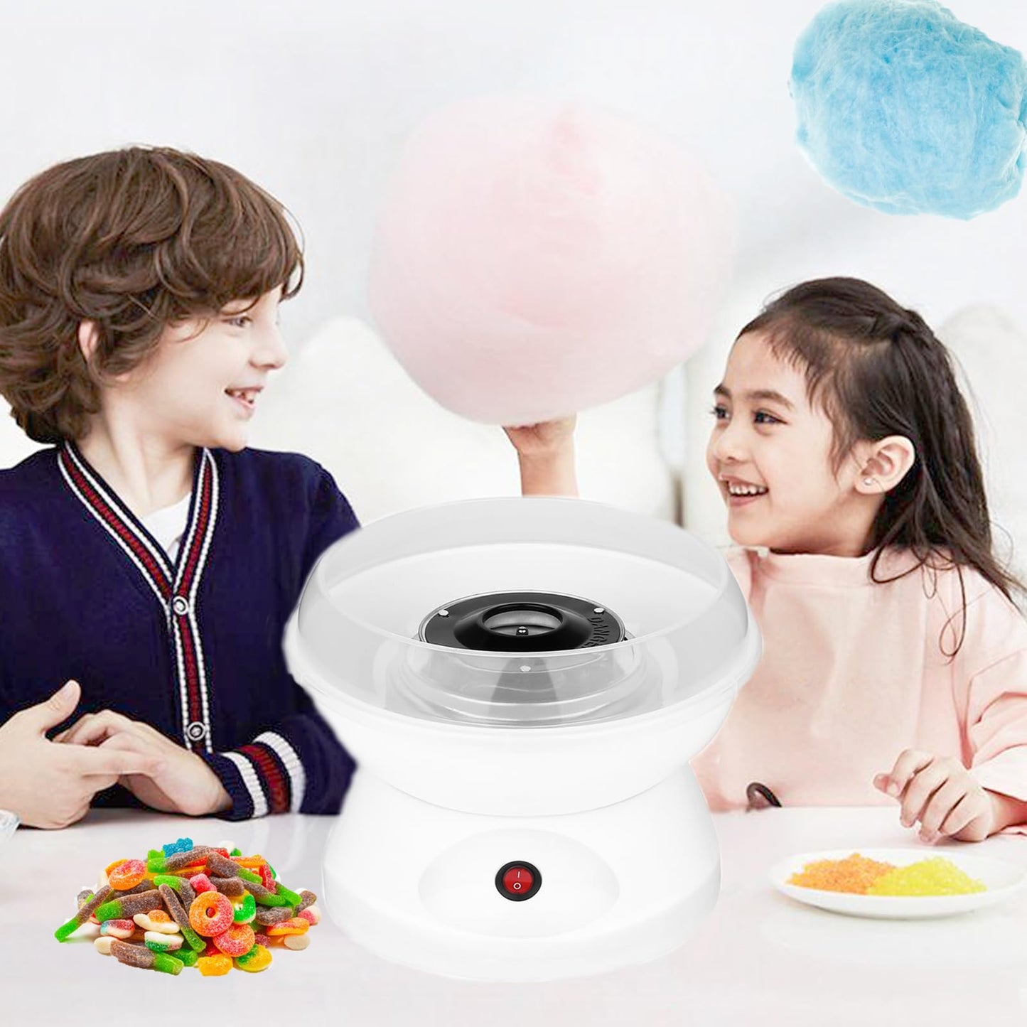Máquina de Algodón de azucar, Mini Máquina de Algodón, Máquina de Algodón Eléctrica Portátil, con 10 Palitos de Malvavisco y Cucharas de Azúcar, para Fiestas de Cumpleaños y Eventos Familiares(Rosa)