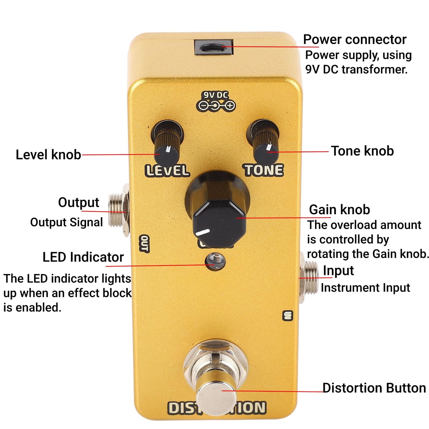 Pedal de Efectos de Guitarra Eléctrica Distorsión de Bloque único Pedal de Guitarra Mini Amplificador de Modulación Pedal de Simulación para Diferentes Escenarios de Juego