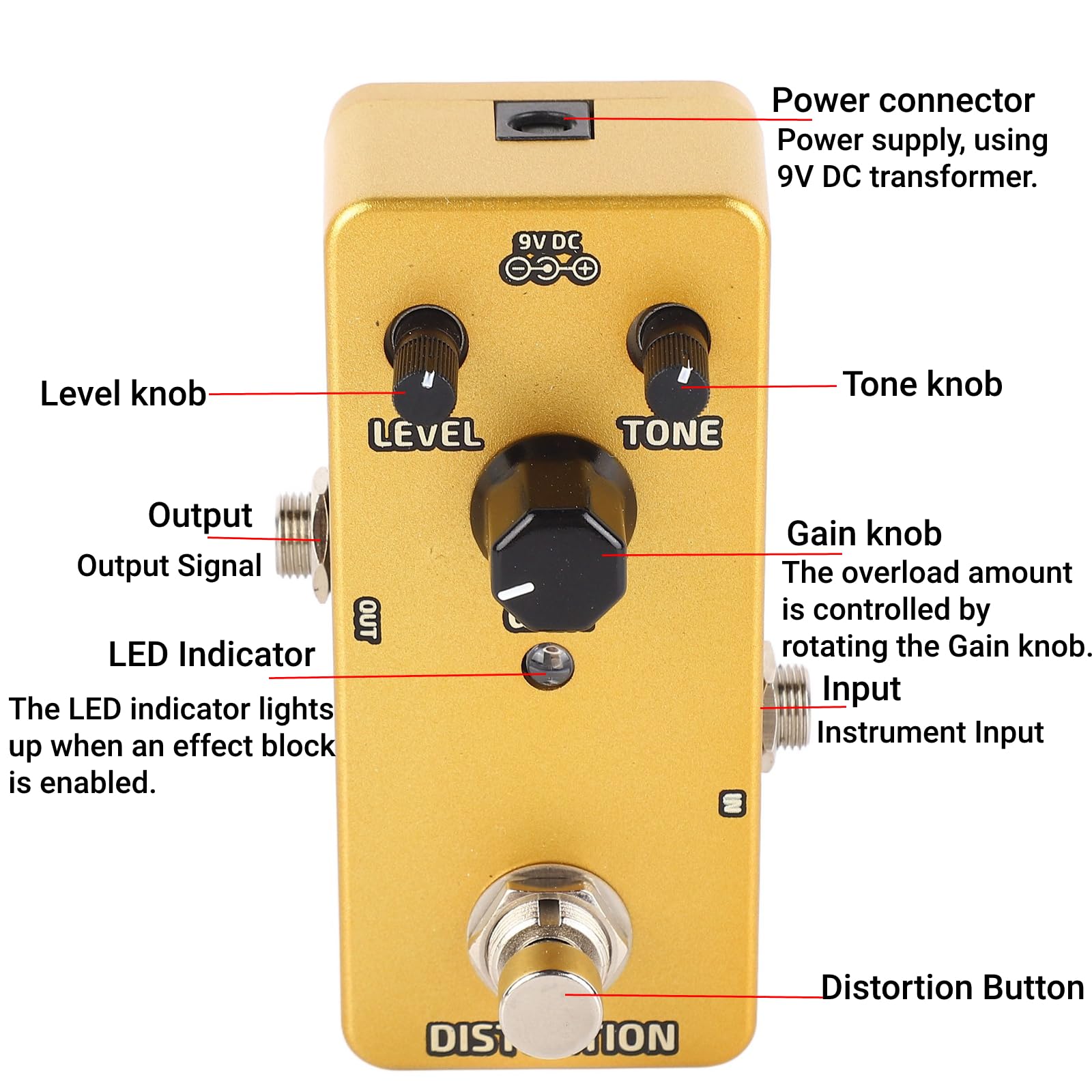 Pedal de Efectos de Guitarra Eléctrica Distorsión de Bloque único Pedal de Guitarra Mini Amplificador de Modulación Pedal de Simulación para Diferentes Escenarios de Juego