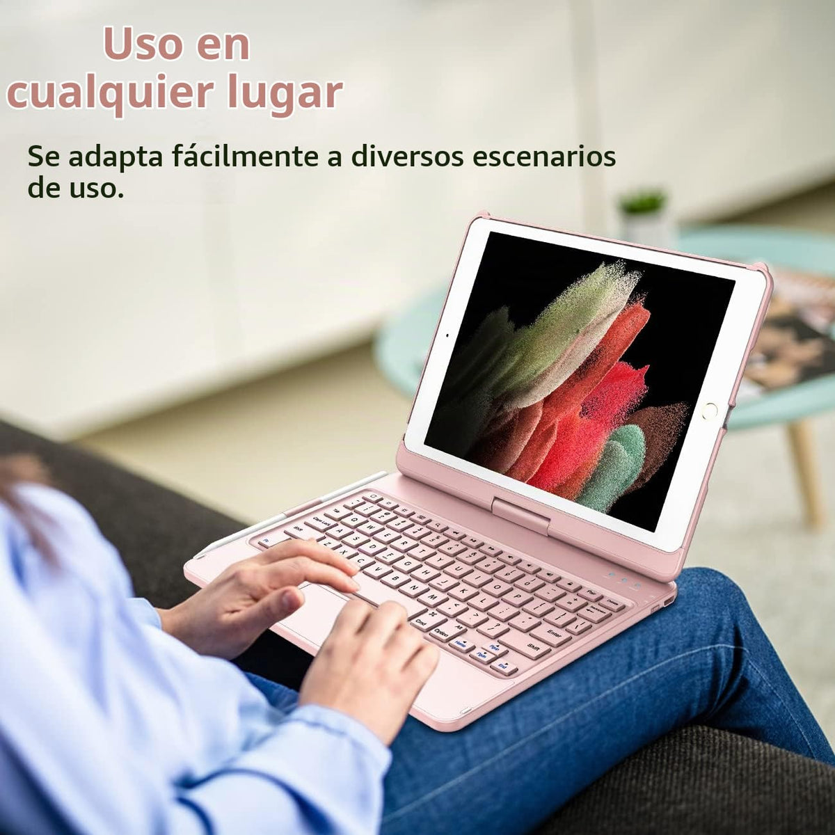 Funda Protectora TQQ iPad 9.ª Generación Negro con Trackpad Multitáctil y Teclado Giratorio 360°