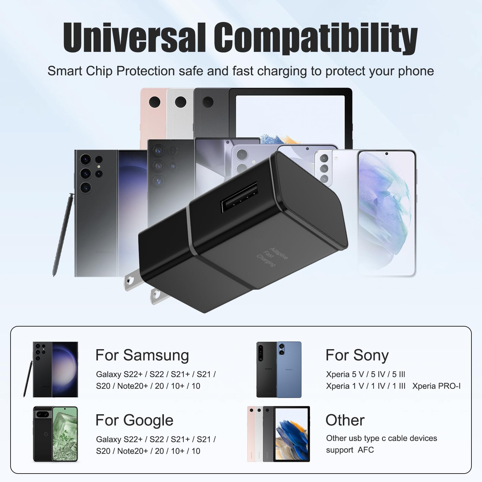 Cargador rápido adaptativo con cable tipo C de 6 pies para Samsung Galaxy S10/S10e/S10 Plus/S9/S9 Plus/S8/S8 Plus/A13/S23/A30/A31/A32/A50/A51/A52/A53/Note 20/Note 10/Note 9/S20/S21/S2222 2-(2-2