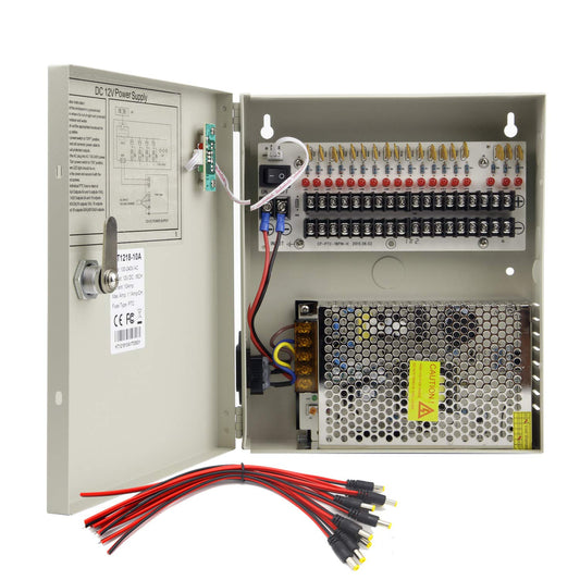 Caja de Fuente de Alimentación CCTV Xenocam 18 Canales 12V para Cámara de Seguridad