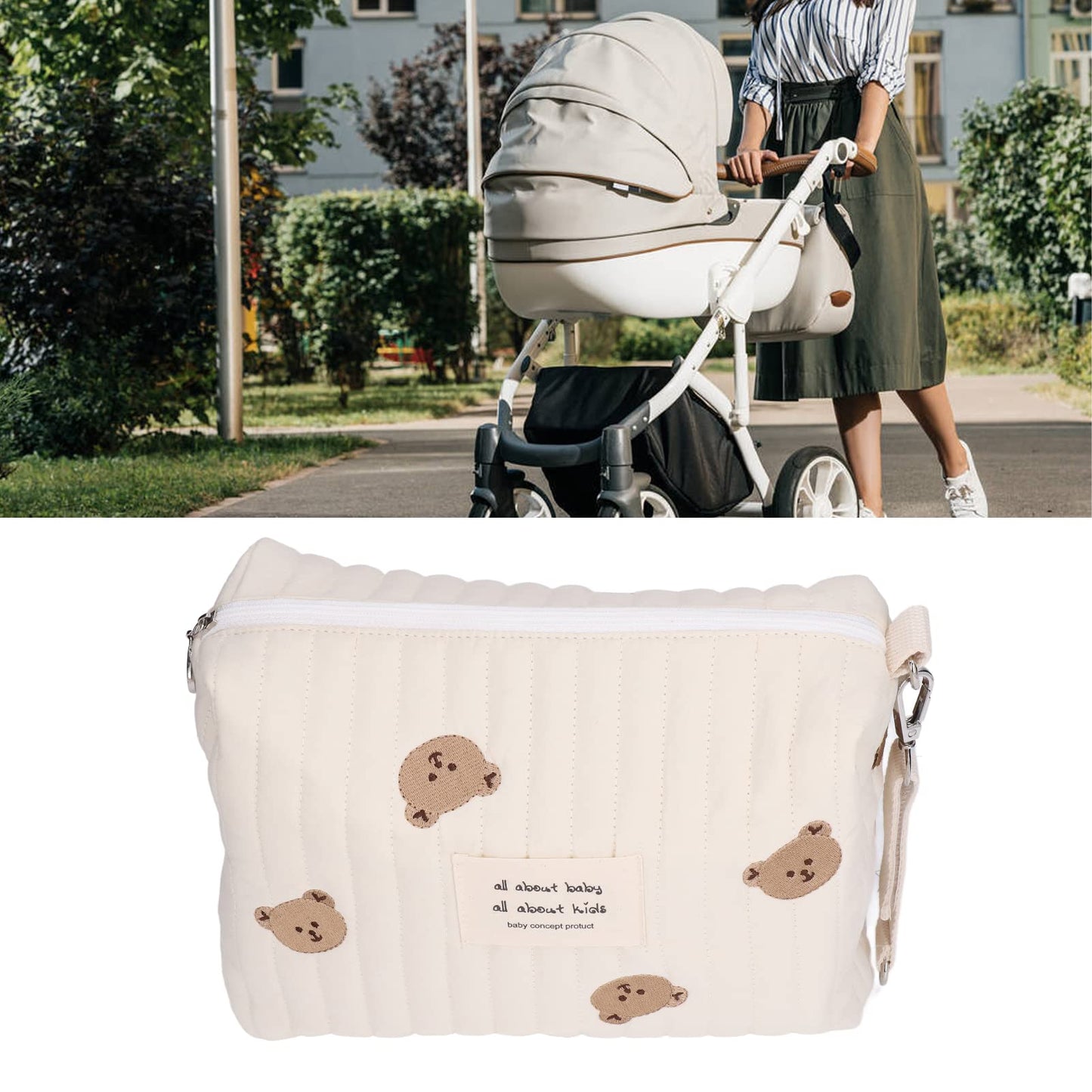 La bolsa de pañales para bebés, la bolsa de pañales al aire libre conveniente reutilizable patrón lindo para ir de compras(Bordado de oso)