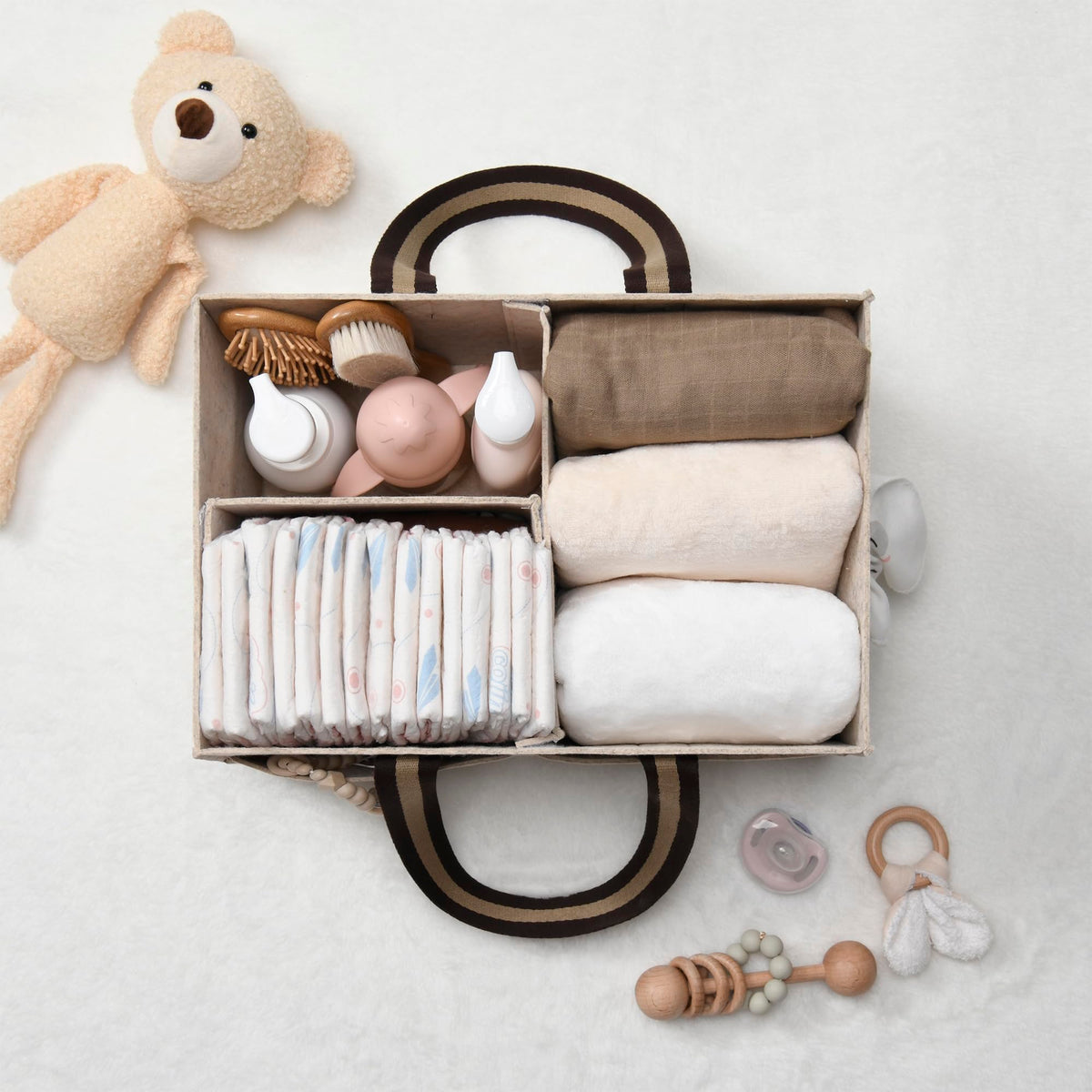Organizador de pañales para bebé HOME FOR EACH para estación de pañales, artículos esenciales para recién nacidos, cesta de almacenamiento de guardería, regalos de baby shower y artículos