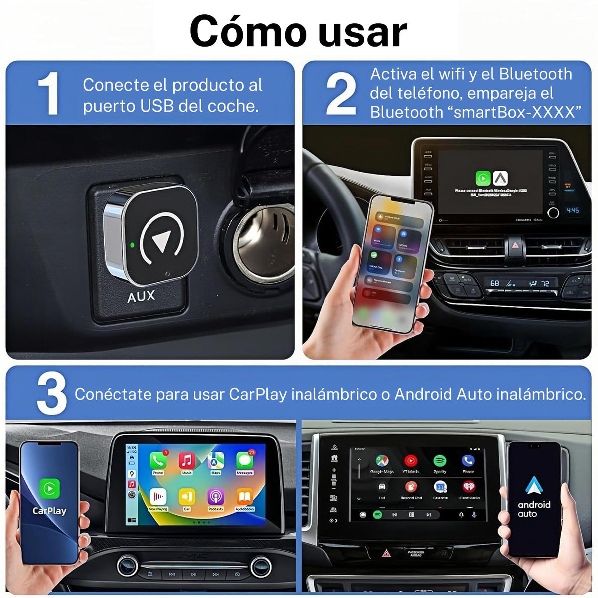 Adaptador Inalámbrico GOMITA Gris 2 en 1 para CarPlay y Android Auto
