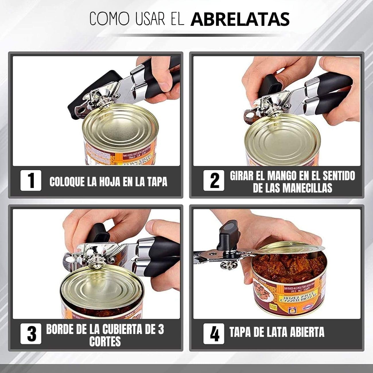 Abrelatas Manual U Chef Acero Inoxidable con Perilla de Giro Grande y Agarre Antideslizante