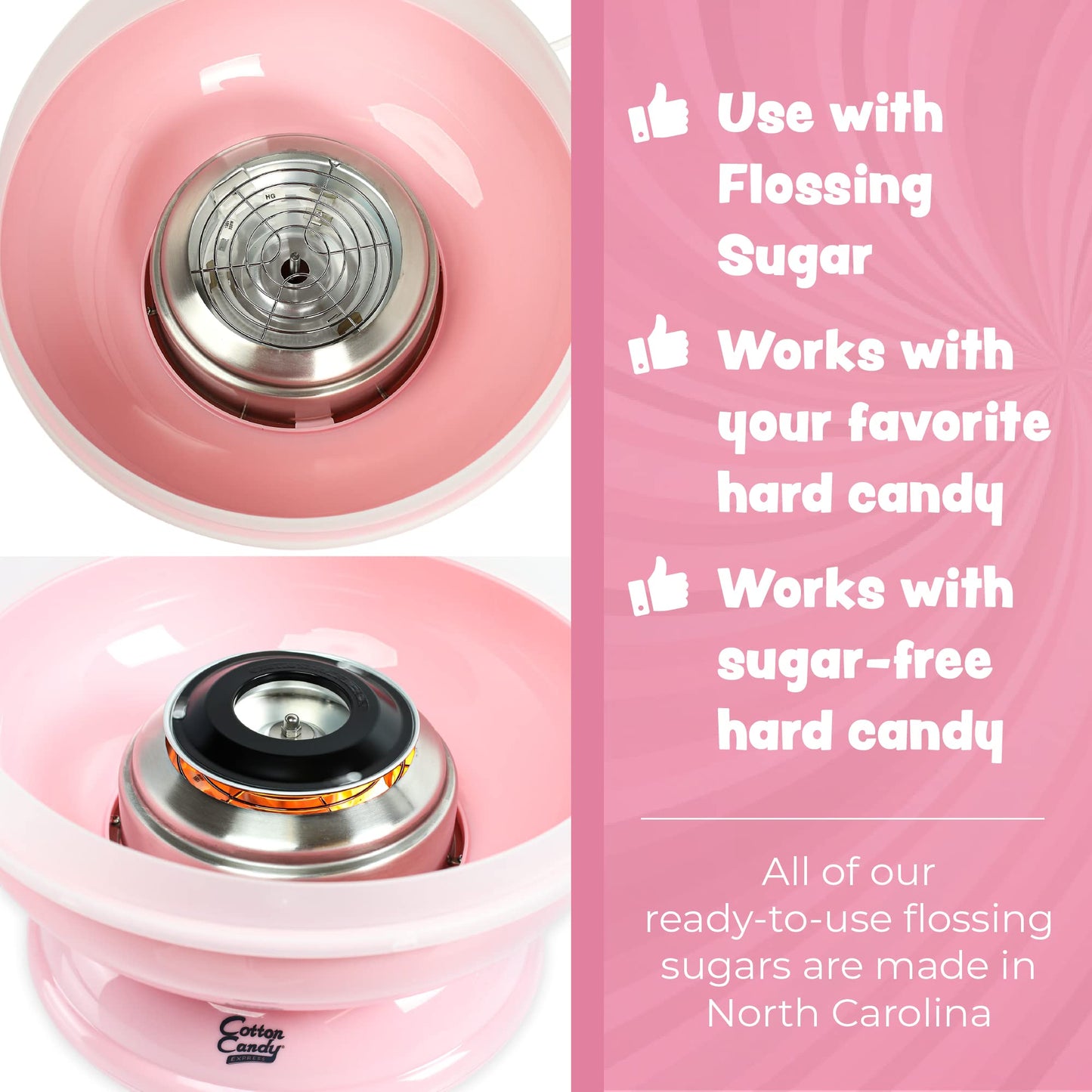 Cotton Candy Express CC1000-S - Máquina de algodón para caramelos, color rosa. Fácil de usar y limpiar. Un gran valor, nostalgia y diversión para niños y adultos. Viene con manual de instrucciones y