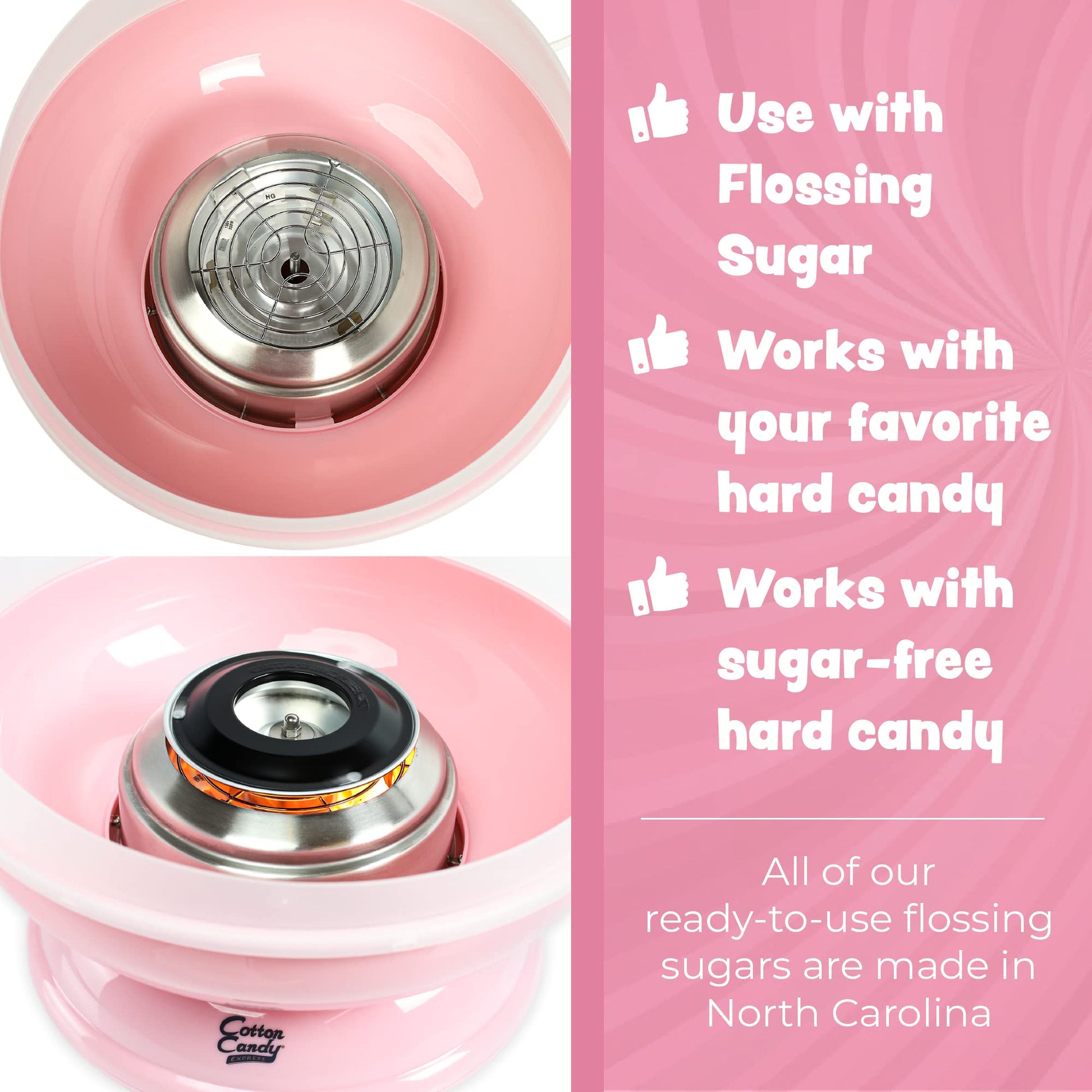 Cotton Candy Express CC1000-S - Máquina de algodón para caramelos, color rosa. Fácil de usar y limpiar. Un gran valor, nostalgia y diversión para niños y adultos. Viene con manual de instrucciones y