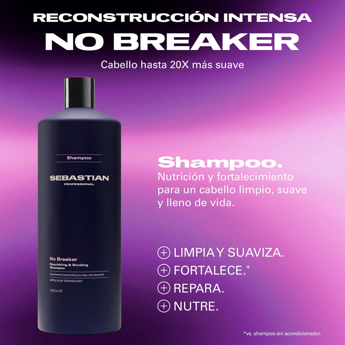 Sebastian Professional No Breaker Shampoo Reparador Sin Parabenos, Vegano