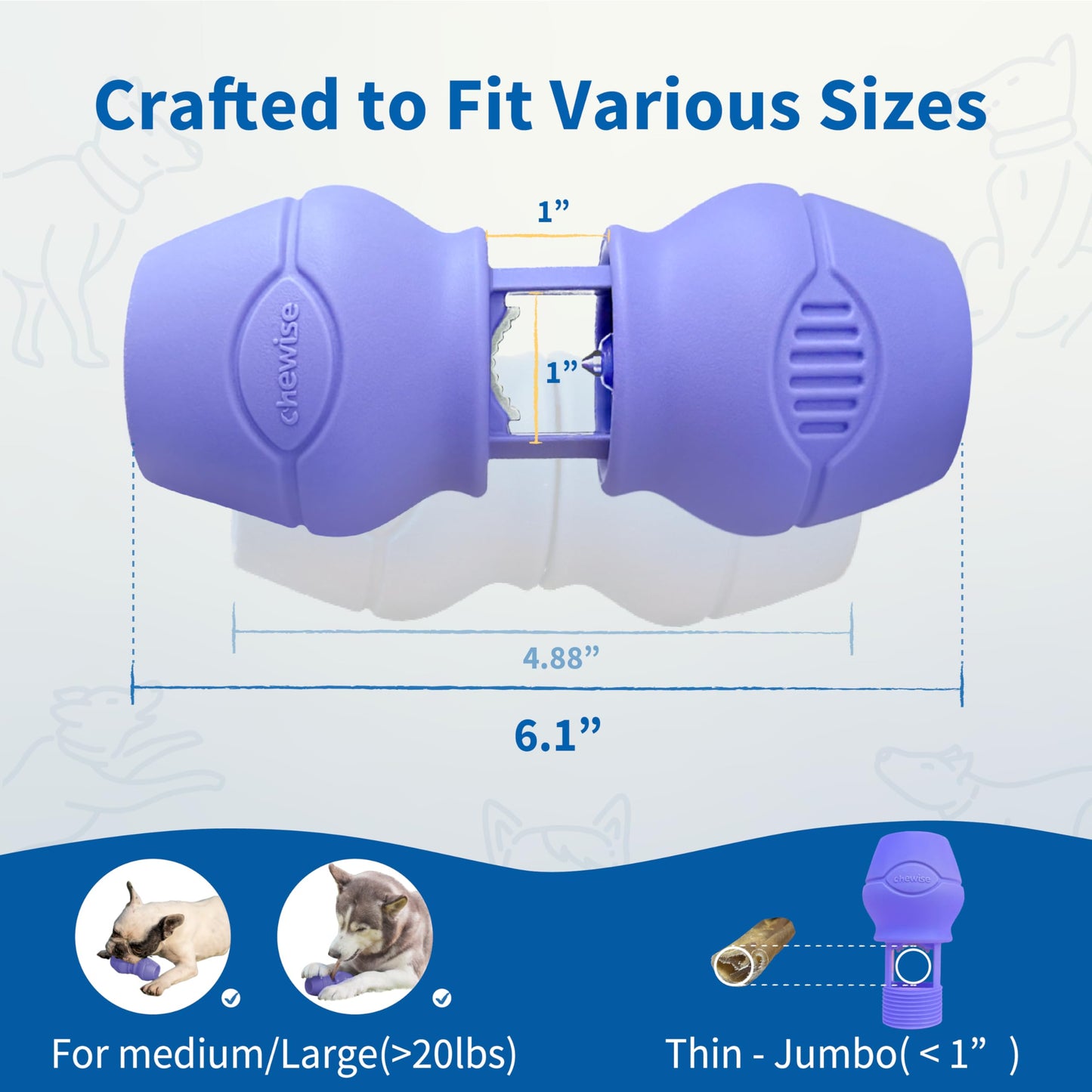 Chewise Soporte para Palitos Naturales de Toro para Perros, Uso rudo, diseño para prevenir el atragantamiento, Juguete para Mascotas Libre de BPA, Compatible con Varios tamaños y Razas
