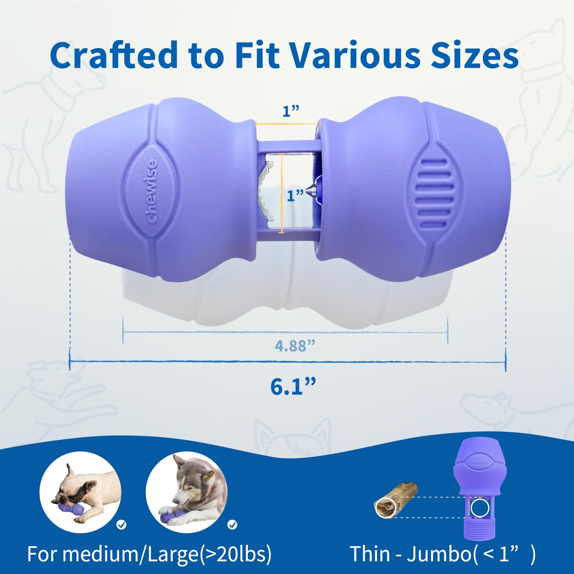 Chewise Soporte para Palitos Naturales de Toro para Perros, Uso rudo, diseño para prevenir el atragantamiento, Juguete para Mascotas Libre de BPA, Compatible con Varios tamaños y Razas