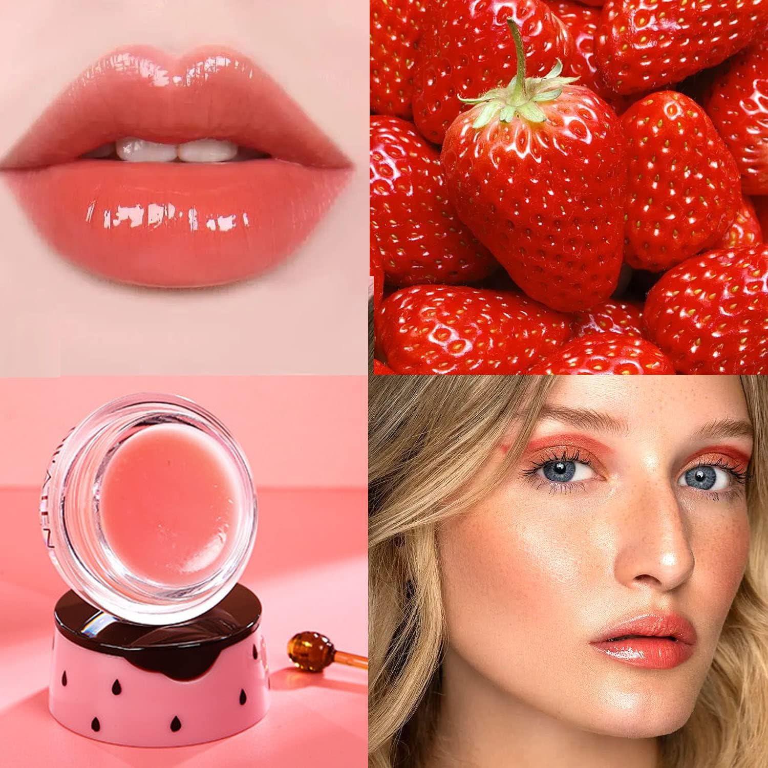 Bálsamo Labial de Miel de Abeja,Bálsamo Labial Hidratante con Propóleo,Bálsamo Labial Hidratante de Miel con Propóleo,Hidratación y Prevención de Labios Secos y Agrietados (Strawberry Pot)