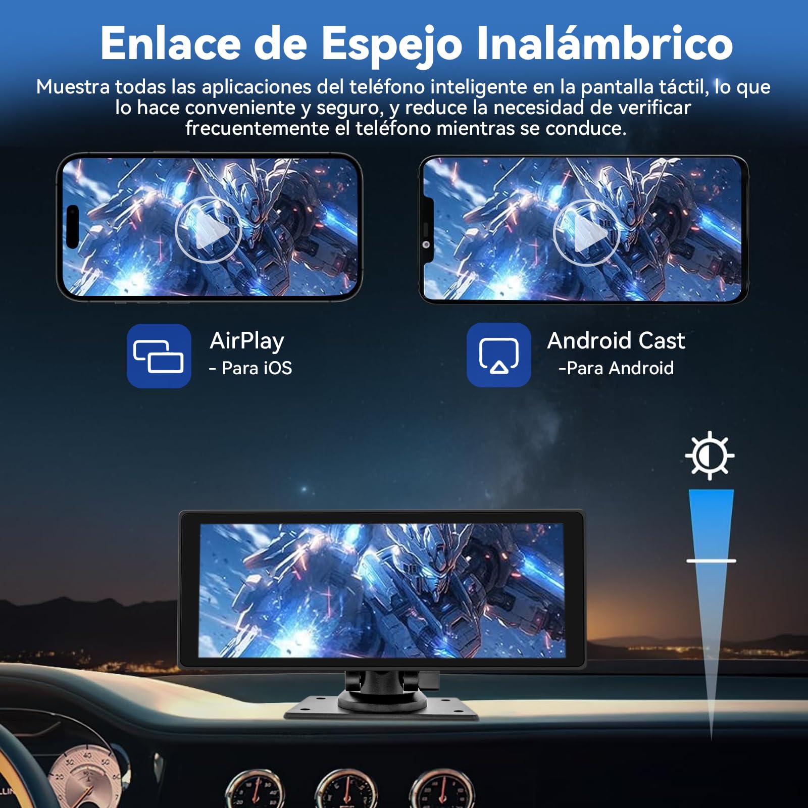 LINGLUCKY 10.26" Autoestéreo para Carro Portátil con Dashcam 2K，CarPlay Inalámbrico, Android Auto, WiFi, GPS, Bluetooth, Mirror Link y Cámara Trasera, Compatible con Todos los Vehículos