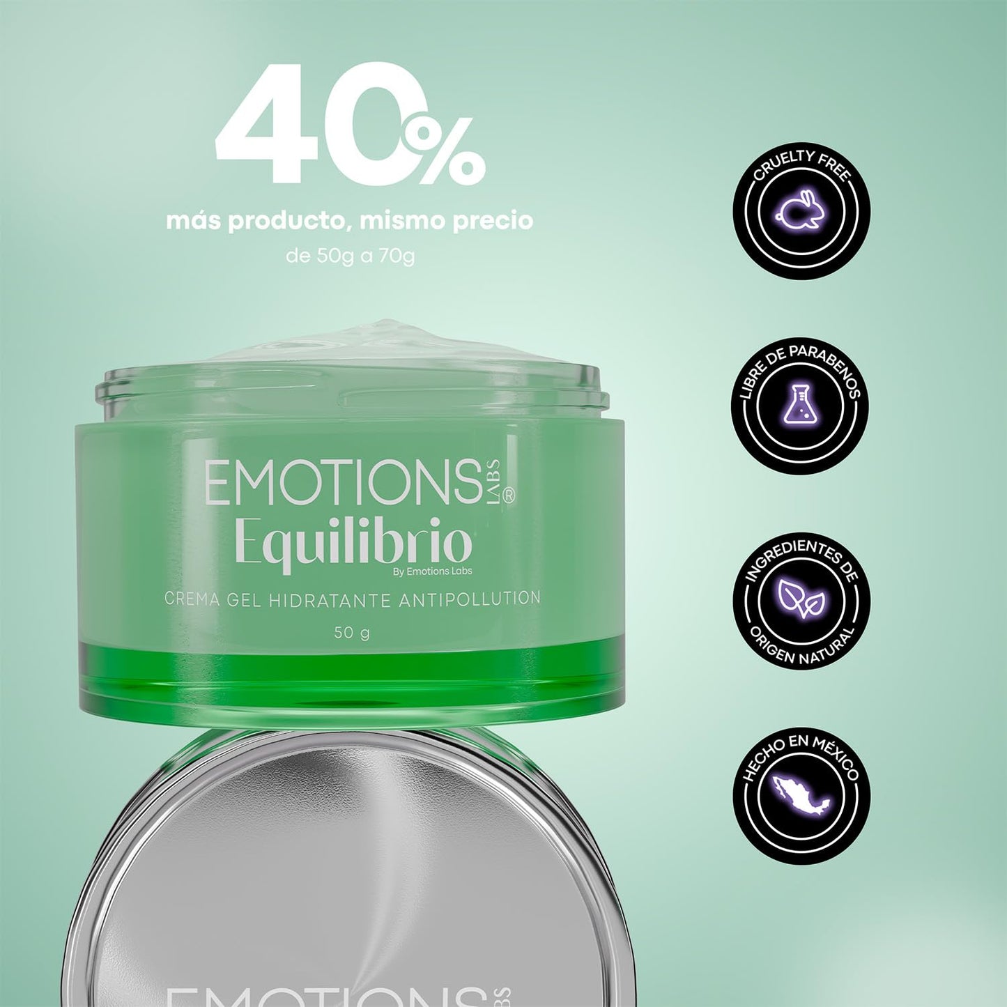 Emotions Labs | Crema Facial en Gel Equilibrio | Hidratante y Matificante | Con Ácido Salicílico, Niacinamida, Alga Laminaria y Bioflavonoides | Para Piel Grasa | Uso Día y Noche | Contenido 70g