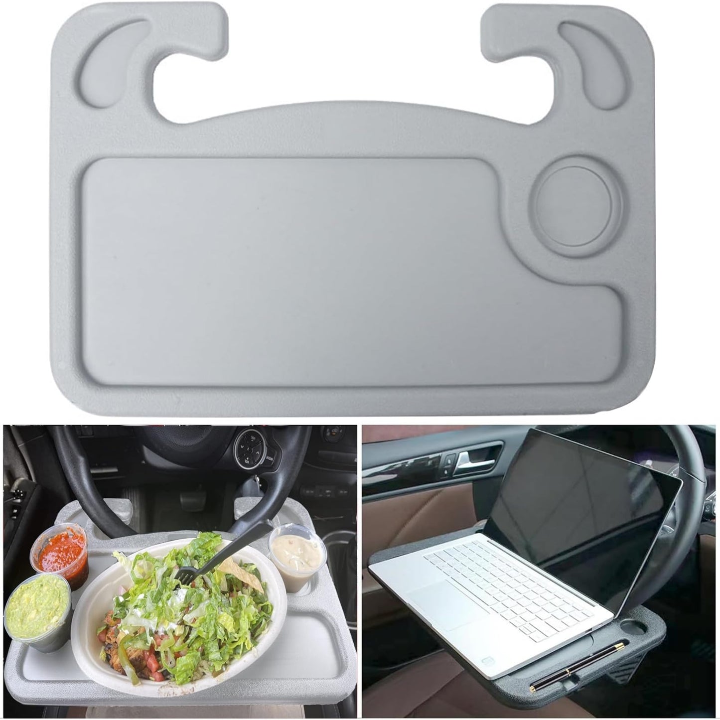 Juzanl Bandeja para Volante de Coche, Multifunciona con Portavasos (Gris)