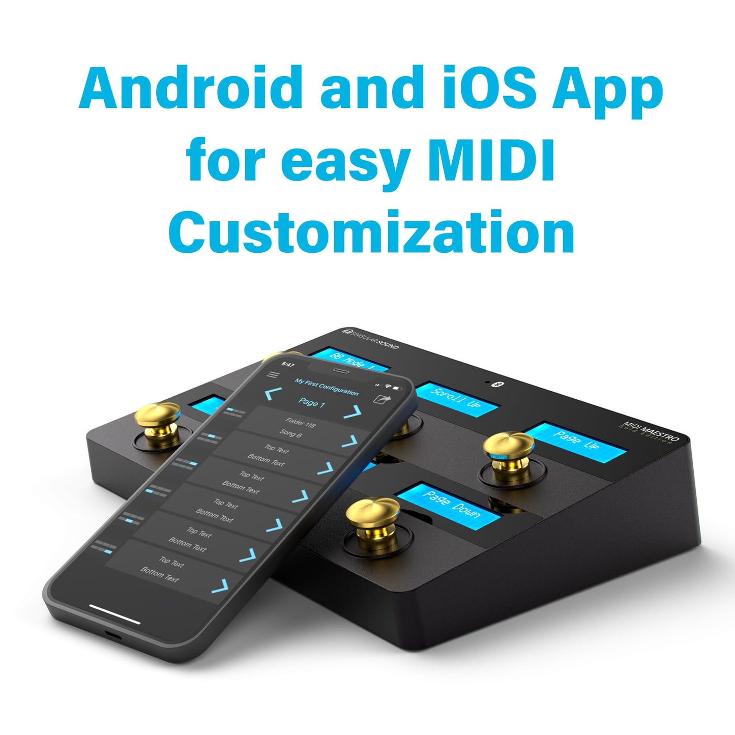 Driver de Pie MIDI Maestro Singular Sound Oro con Interruptores Silenciosos y Control de Aplicación Móvil para BeatBuddy y Aeros Loop Studio