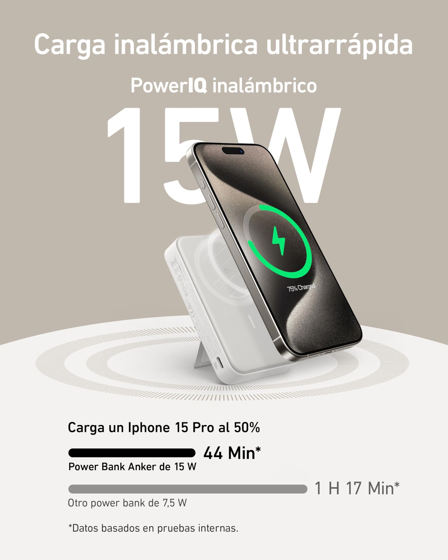 Power Bank Anker MagGo Verde con Pantalla Inteligente y Soporte para iPhone 16/15