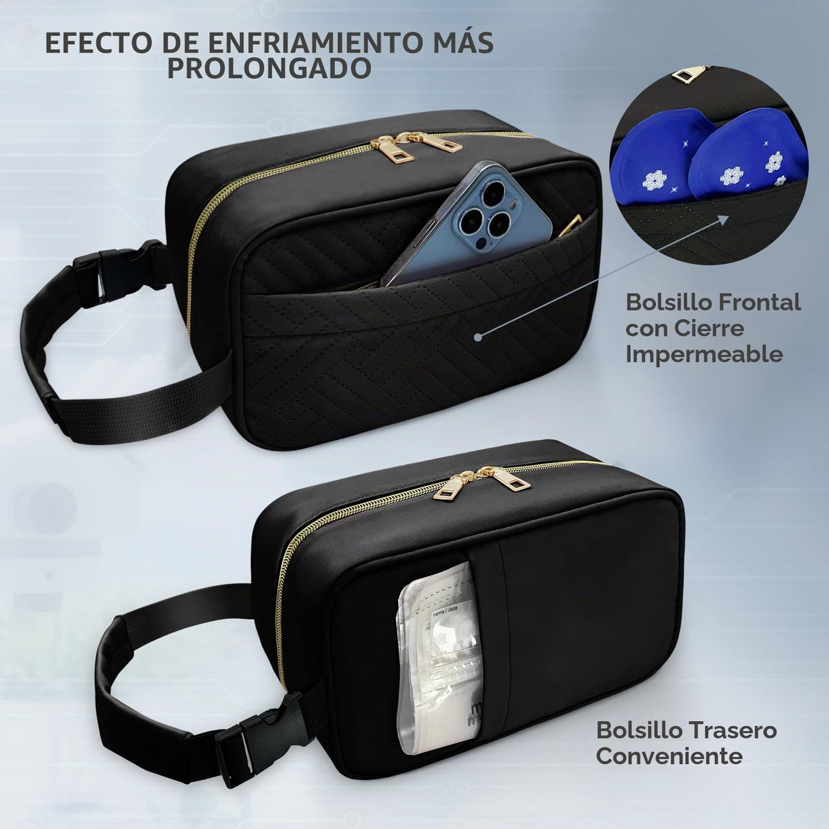 MELINON Bolsa impermeable para enfriar leche materna con 2 paquetes de hielo grandes - Bolsa aislada para almacenamiento de leche materna de viaje con hebilla y asa colgante para guardería y viajes