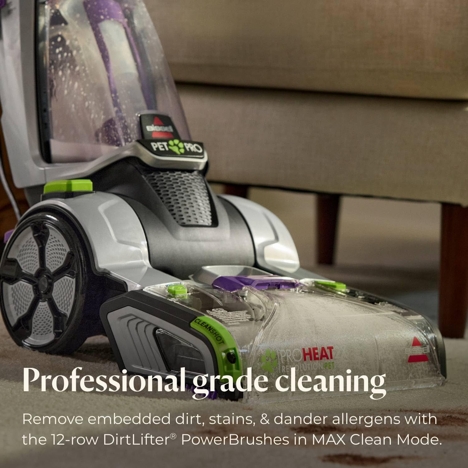 BISSELL ProHeat 2X Revolution Pet Pro Plus, 3588F, limpiador profundo vertical, tiempo de secado de 30 minutos, cepillo para polvo eléctrico doble para levantar suciedad, accesorio de manguera y