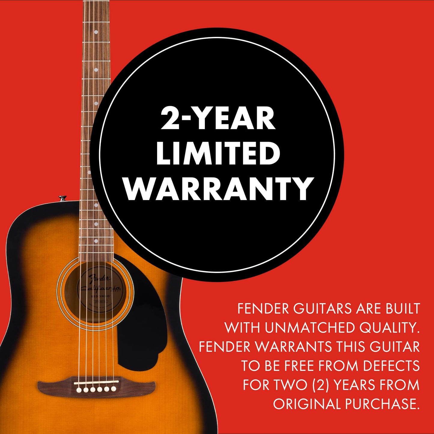 Fender Guitarra Acústica California Debut Redondo™, Spruce Top, Black Pickguard, 2-Color Sunburst