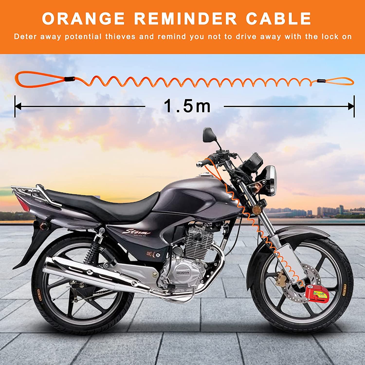 Candado de Alarma Impermeable PERANNU Rojo con Bloqueo de Freno de Disco y Alerta de 110 dB para Moto, Bicicleta y Scooter