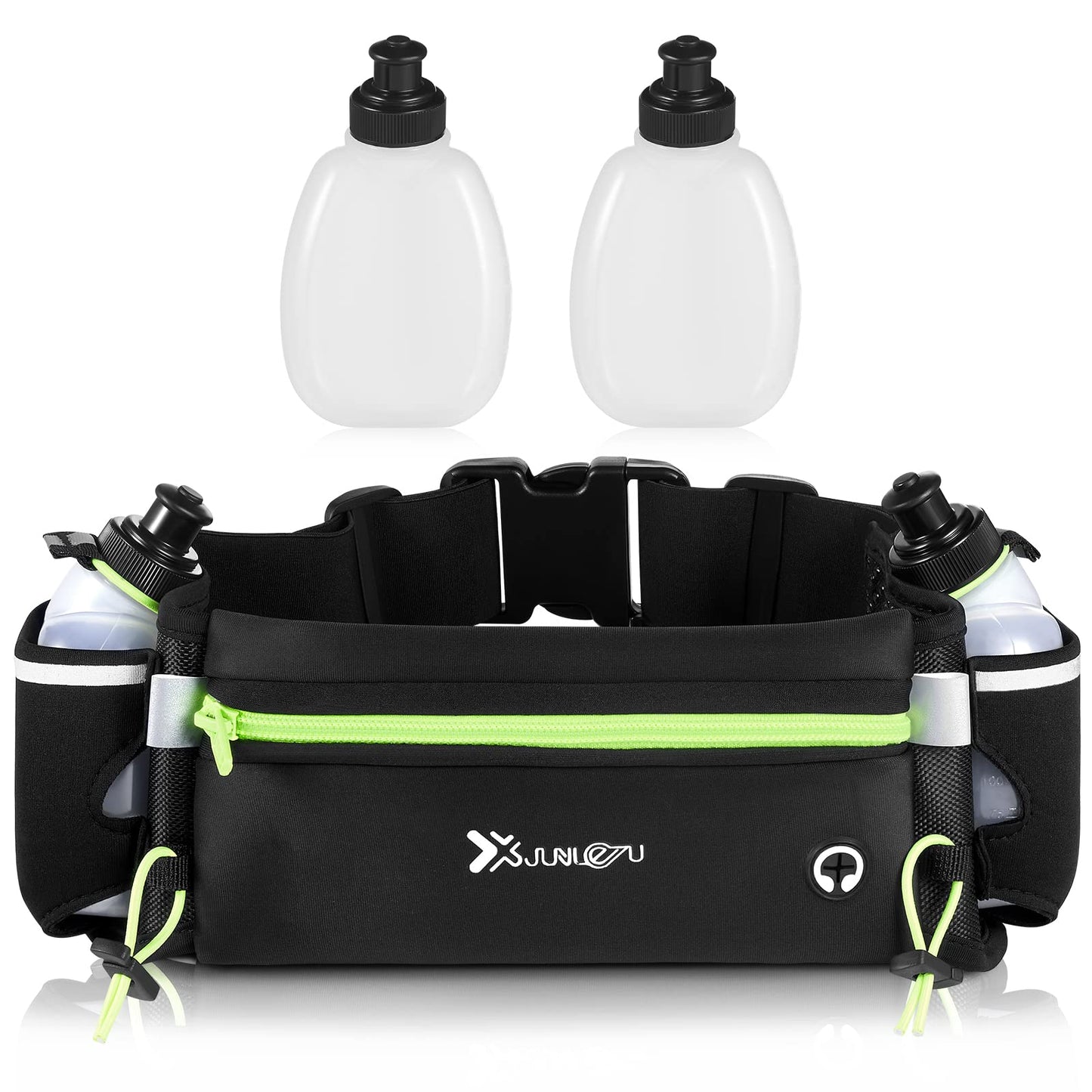 Cangurera Deportiva, LonEasy Cangureras para Correr con 2 Botellas de Agua, Riñonera impermeable reflectante con Cinturón Regulable, Ideal para Caminar, Ciclismo, Correr, Deportes al Aire Libre