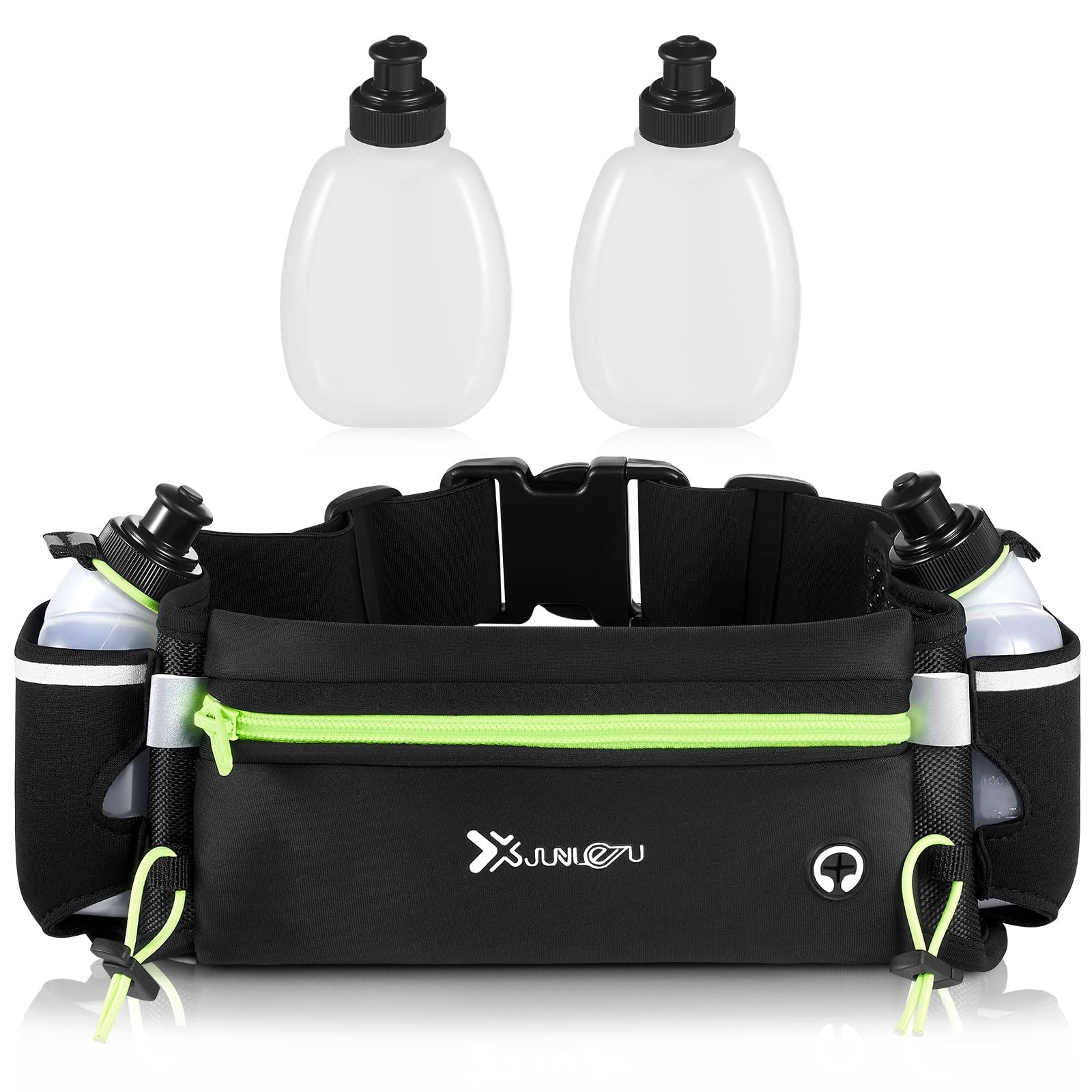 Cangurera Deportiva, LonEasy Cangureras para Correr con 2 Botellas de Agua, Riñonera impermeable reflectante con Cinturón Regulable, Ideal para Caminar, Ciclismo, Correr, Deportes al Aire Libre