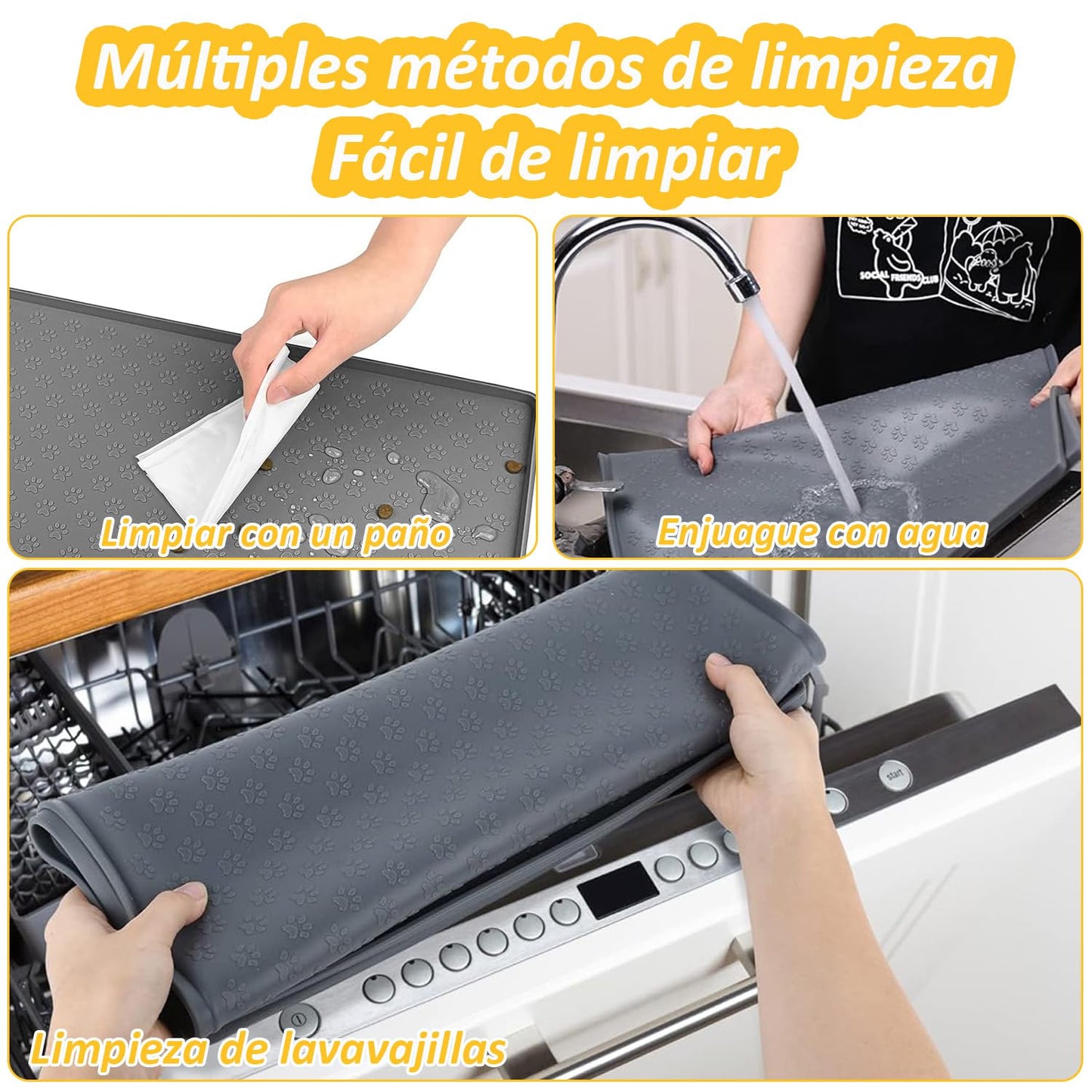 Tapete de Silicona para Comida de Perro Gris Antiderrame