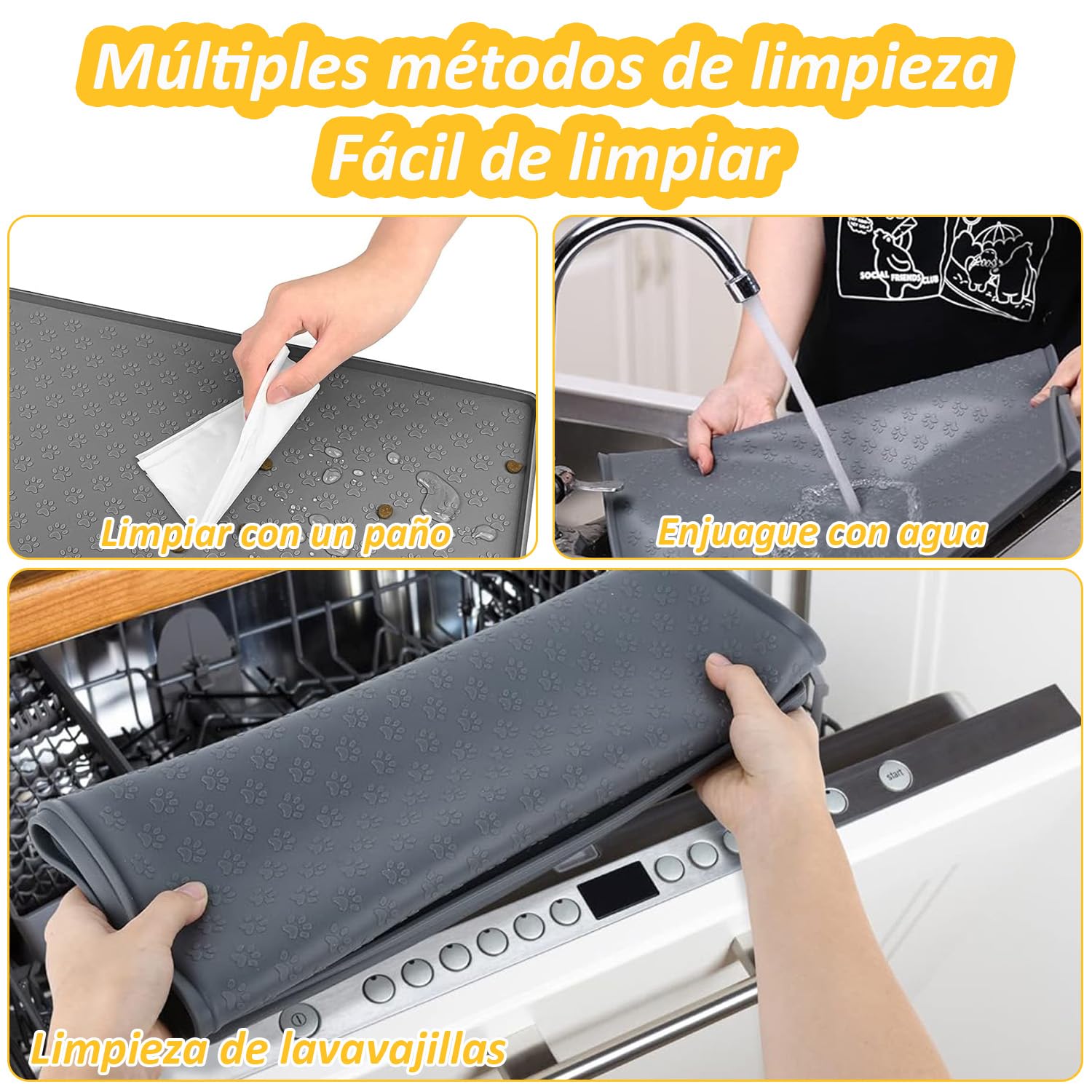 Tapete de Silicona para Comida de Perro Gris Antiderrame