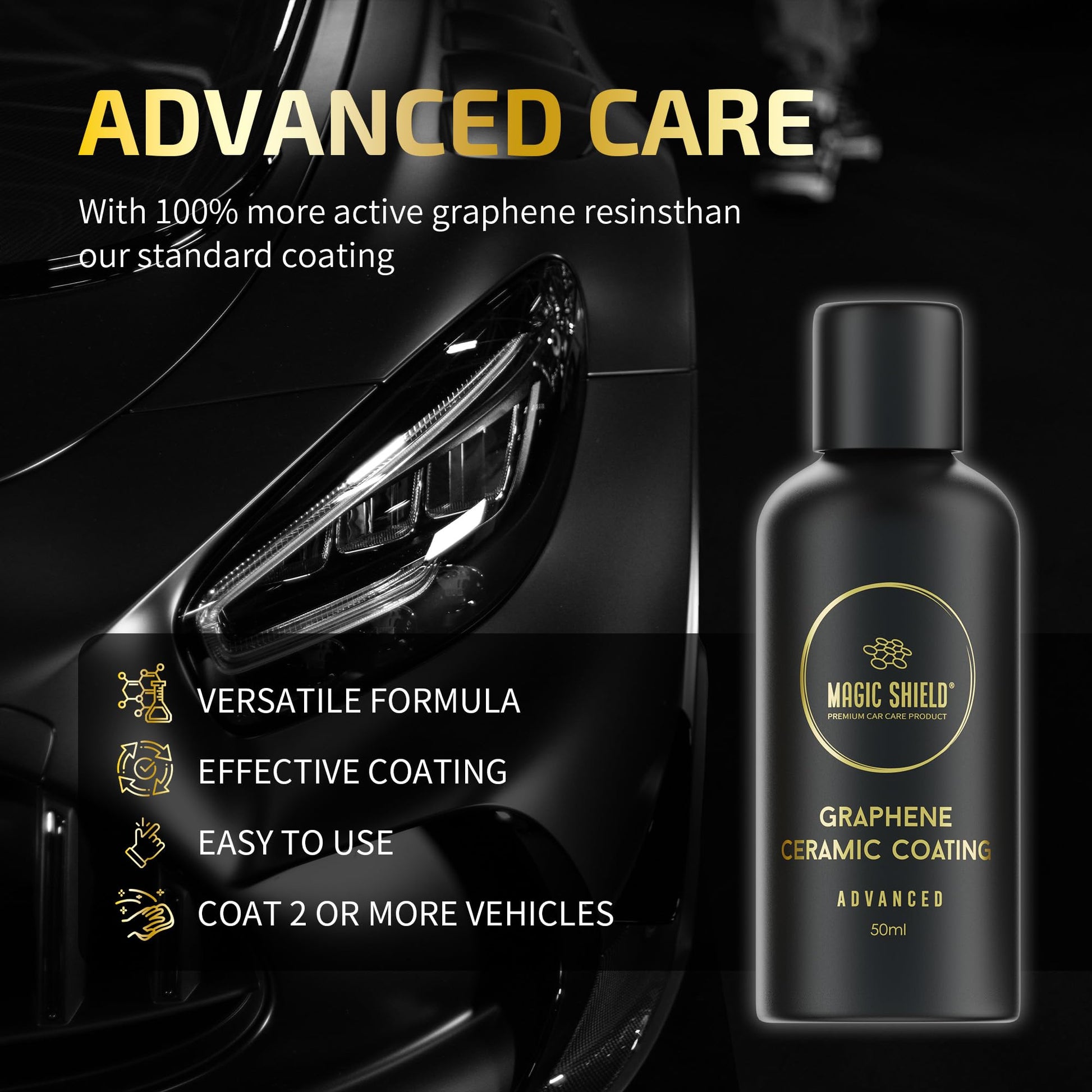 Magic Shield Recubrimiento Cerámico Grafeno 10H - Dura 5 Años | Nano Tecnología Avanzada | Resiste Rayones | Brillo Alto | Hidrofóbico | Ideal para Autos, Motos, Barcos y RVs