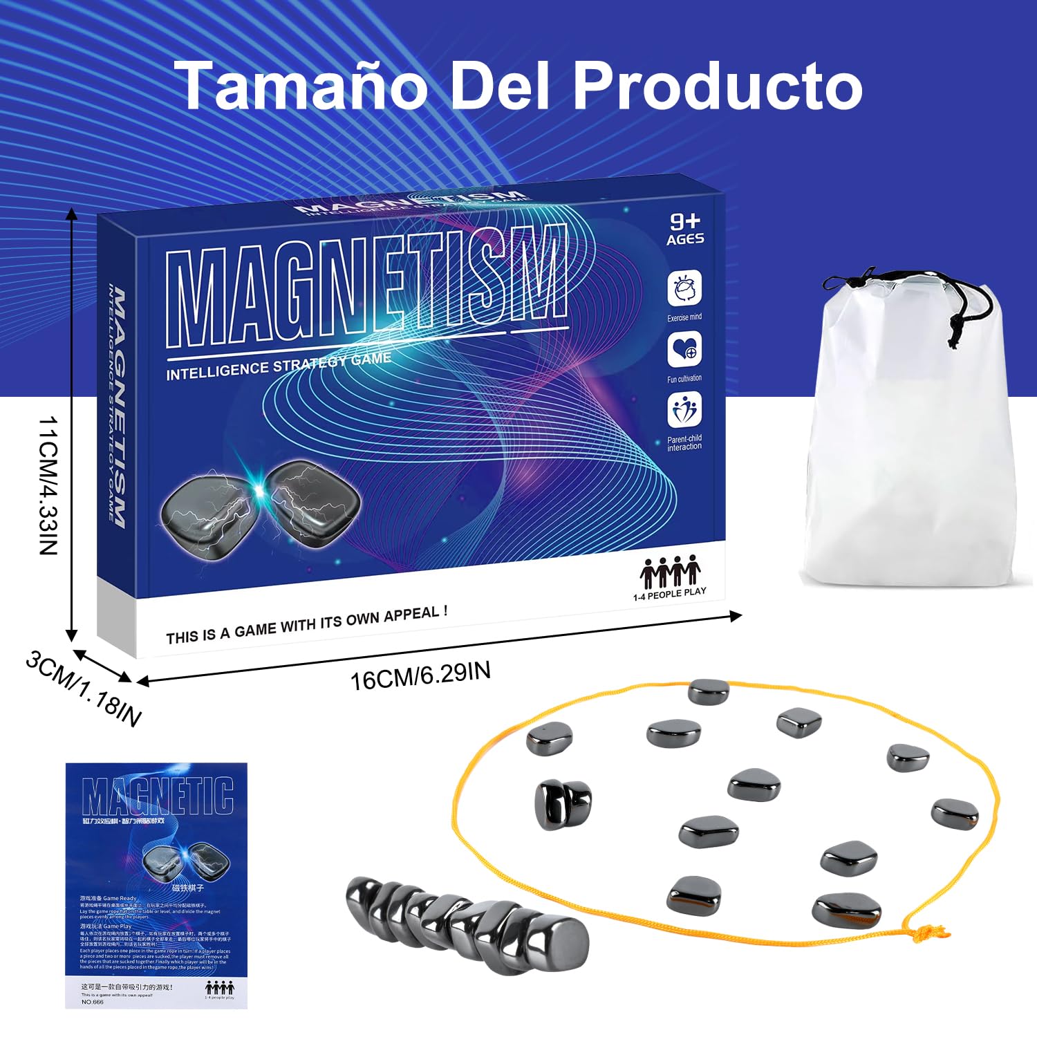 KCHOOH Juego de Ajedrez Magnético,Juegos de Mesa,Juego de Ajedrez Magnético Portátil, Magnetic Chess GameJuego de Mesa para Fiesta Familiar, Juego Cuerda (B)