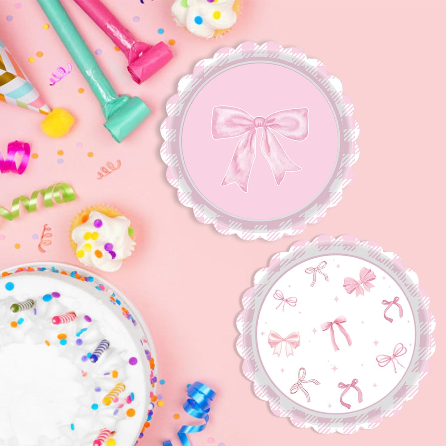 Funhax - 32 piezas de moño rosa para decoración de cumpleaños con lazo rosa, decoración de fiesta de cumpleaños, platos de papel para niña, coqueta, baby shower, suministros de fiesta de boda