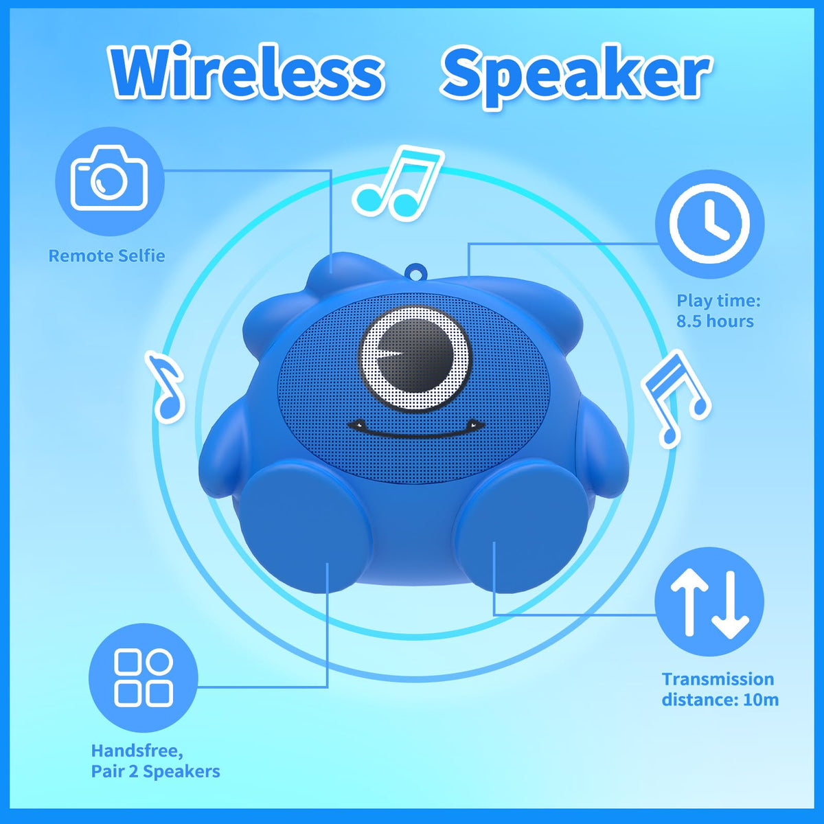 Altavoz Inalámbrico JellieMons Booma Drop Azul con Sonido Estéreo y Emparejamiento TWS para Niños