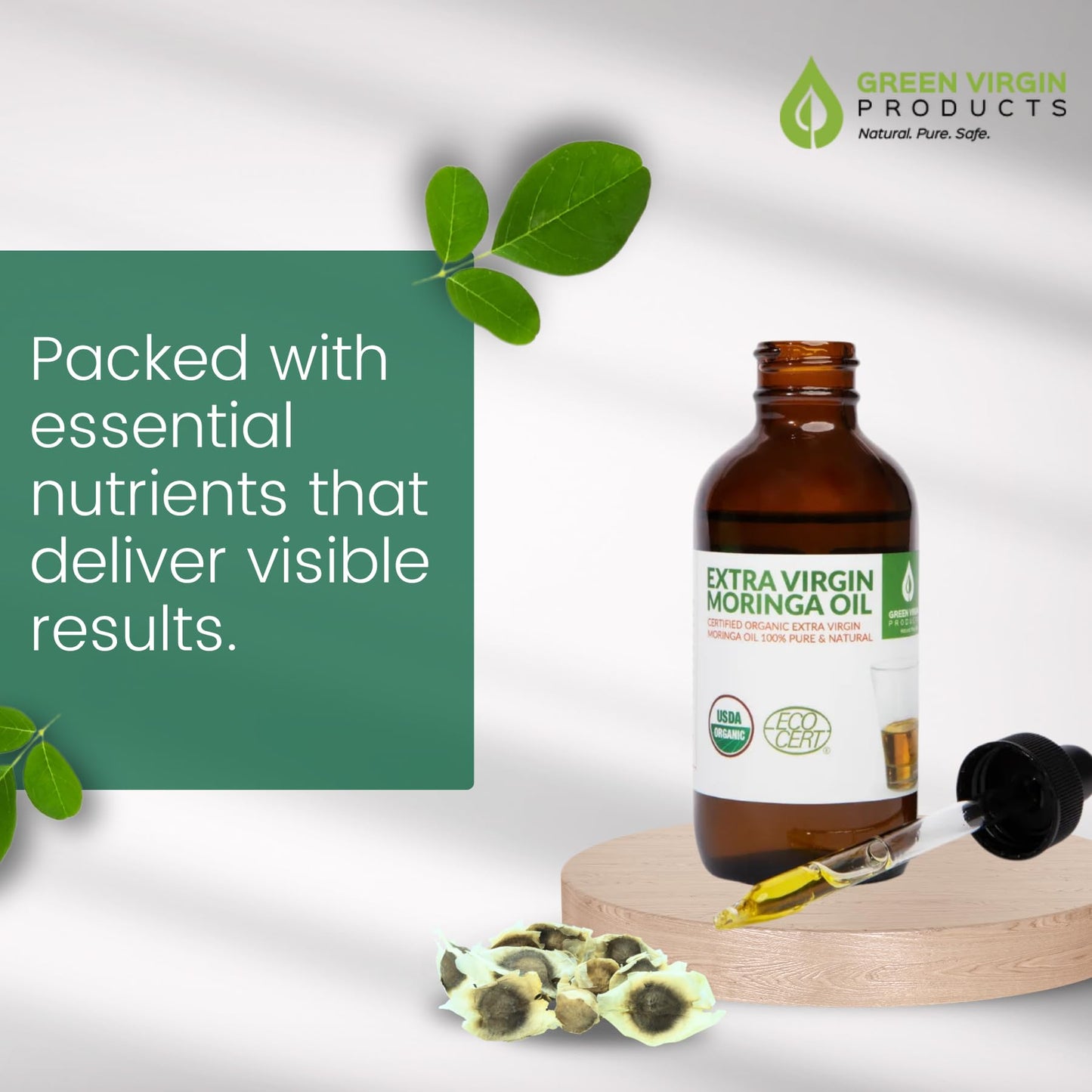 Moringa Oil, Cold Pressed 100% Pure, Food Grade
