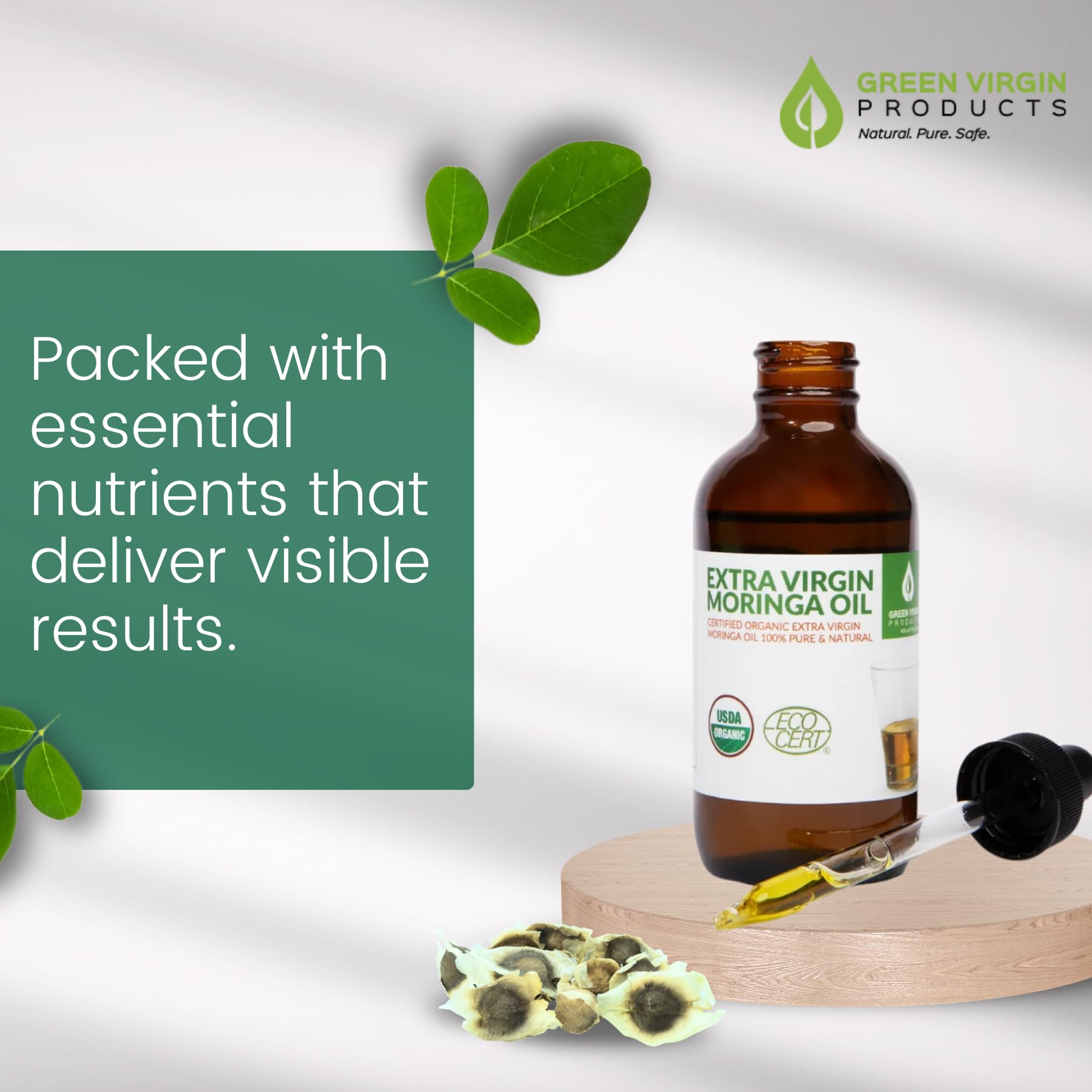 Moringa Oil, Cold Pressed 100% Pure, Food Grade