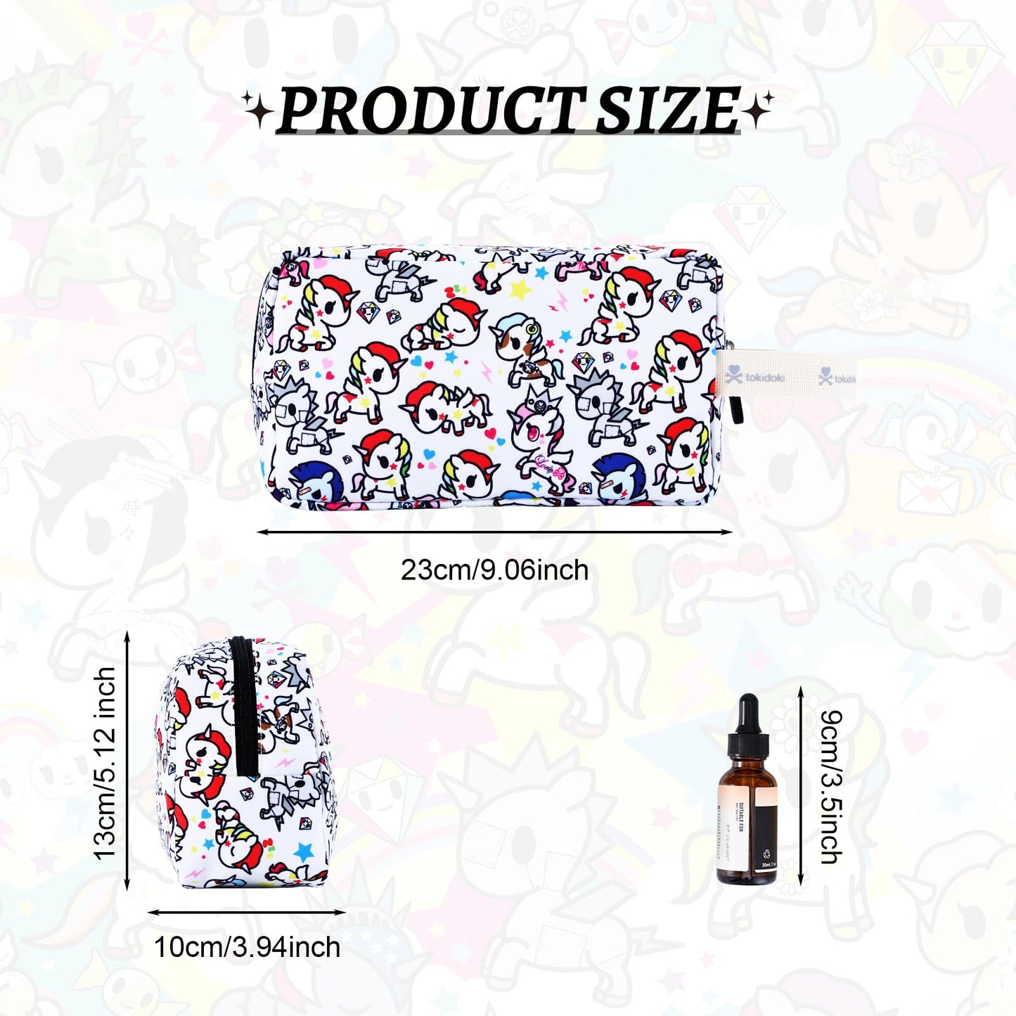 Tokidoki Unicorno Bolsa de maquillaje de viaje para mujer, bonita bolsa de cosméticos de gran capacidad, bolsa de artículos de cambiador portátil de dibujos animados para viajes, trabajo, oficina