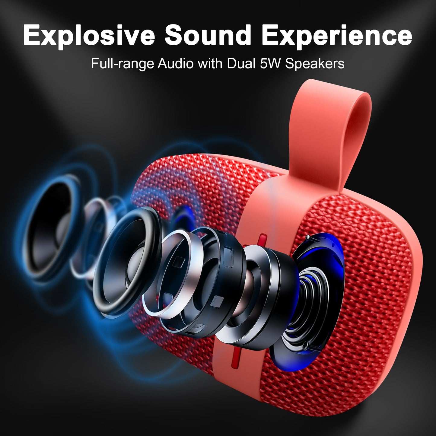 Fisher - Altavoz portátil Bluetooth con clip, IPX5 impermeable con clip, 10 W de potencia máxima Bluetooth estéreo con sonido HD, tiempo de reproducción 6H, BT 5.3, radio FM, electrónica inalámbrica