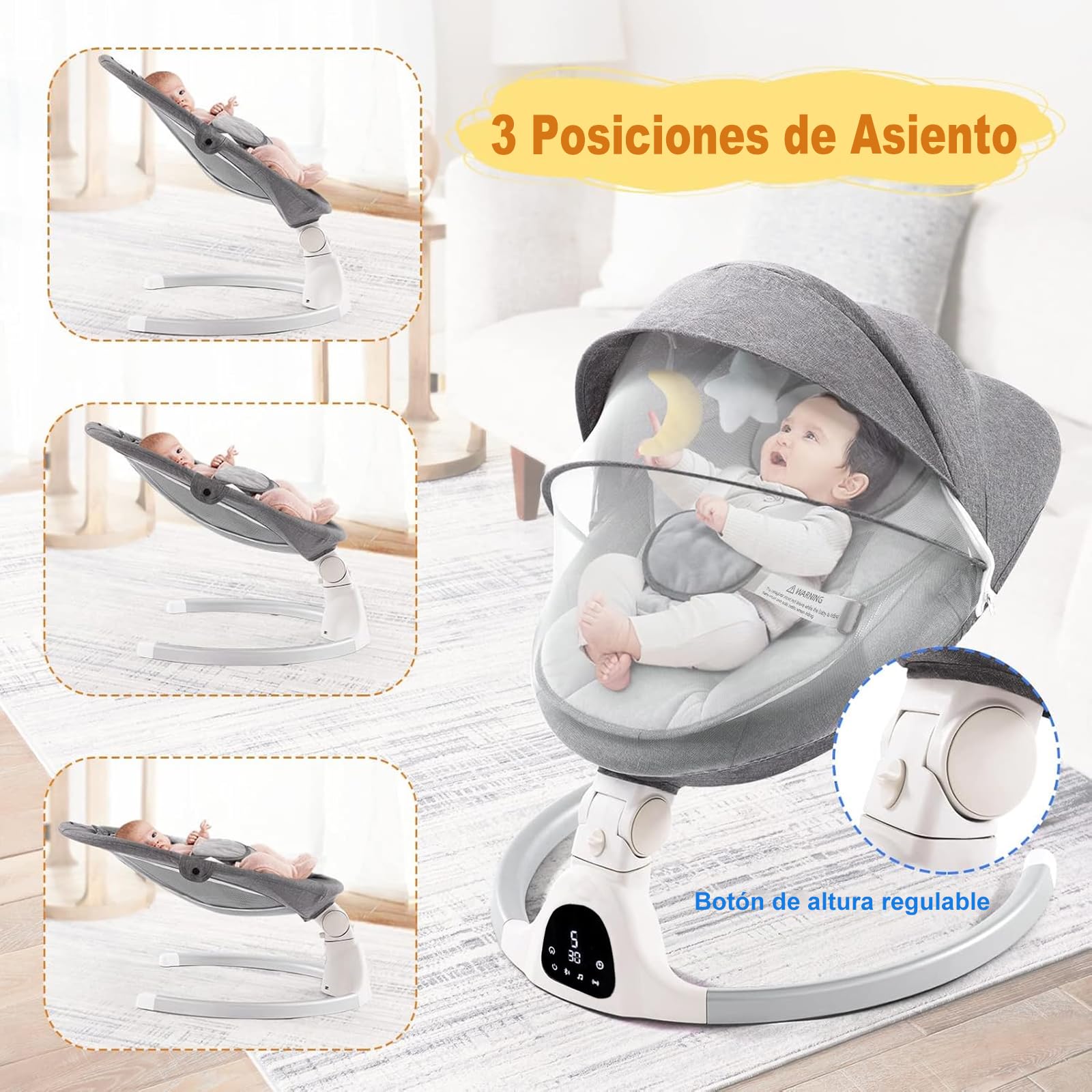Mecedora Electrónica con Pantalla Digital y Control Inteligente de 5 Velocidades para Bebé