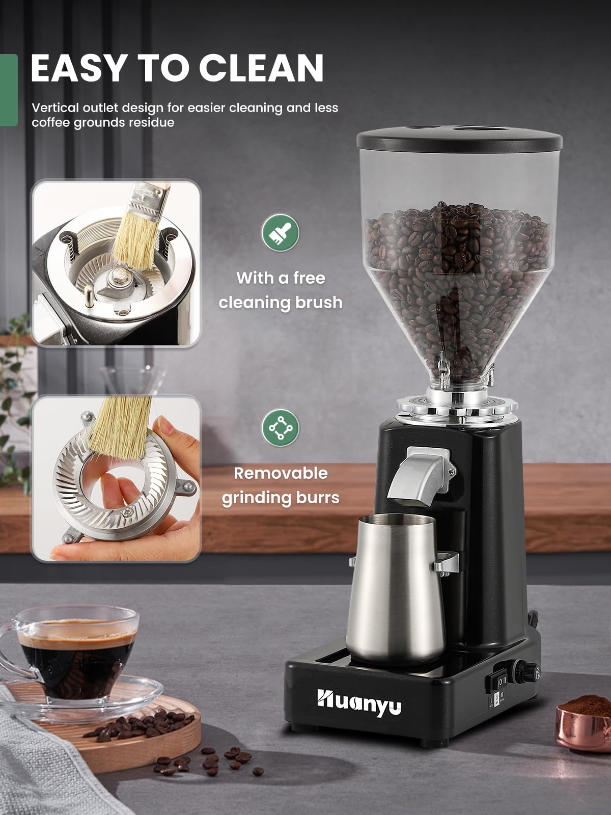 Huanyu molinillo de café eléctrico ajustable molino de fresa plana con 19 ajustes de molienda precisa 35OZ 36Cups de café de grano de la máquina de molienda de actualización automática de punto de acción para Espresso Francés Prensa turco