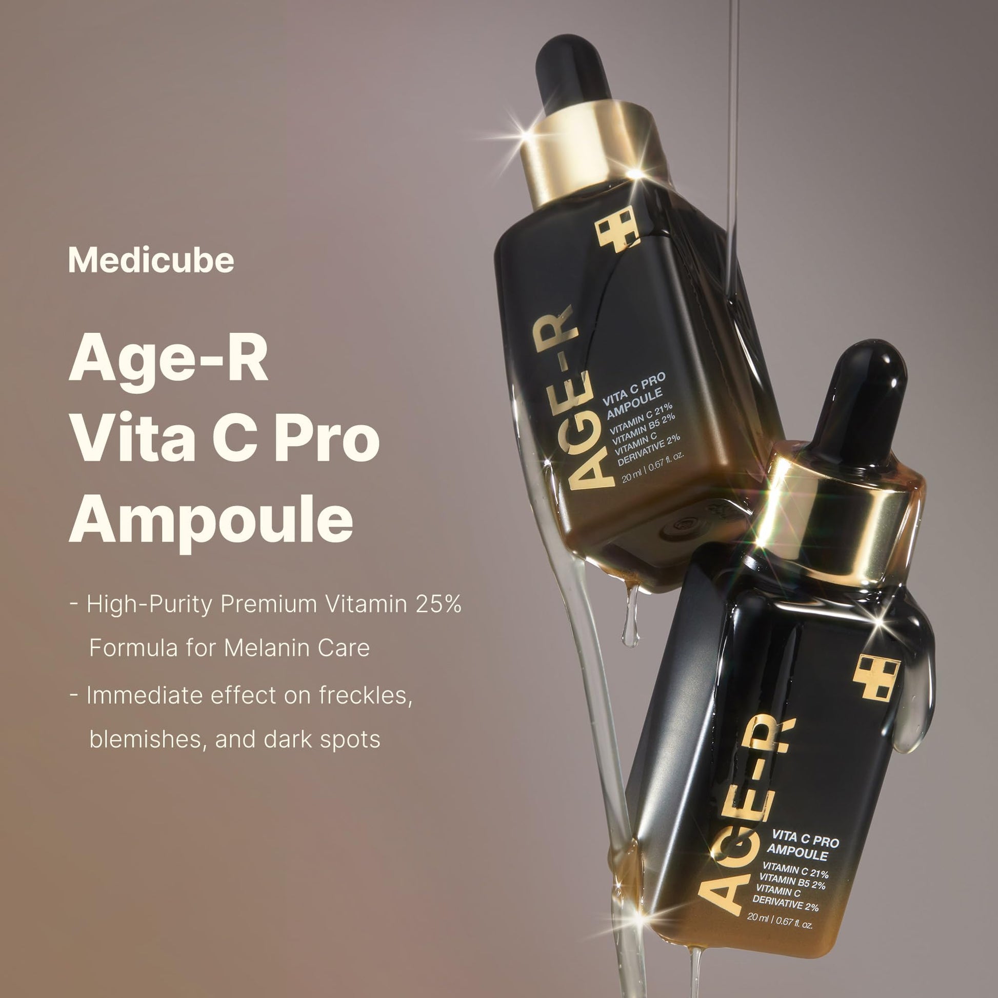 Suero con vitamina C Age R Vita C Pro Ampoule para pigmentación, tono de piel irregular e hidratación Aumente la absorción y la luminosidad hasta en un 780% con Age R Booster Pro