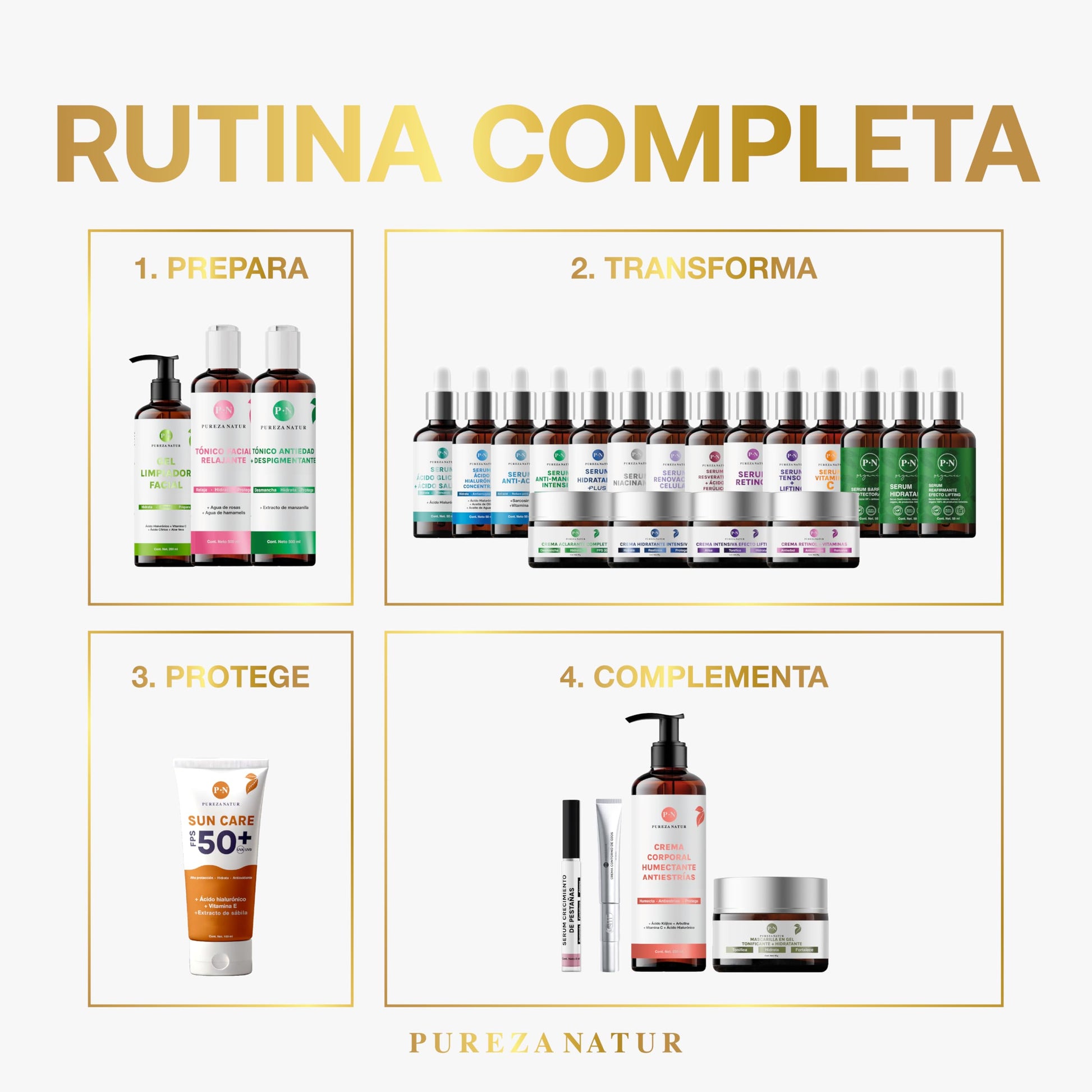 PUREZA NATUR Serum hidratante facial con Ácido hialurónico + FPS 30 + Color Elegant touch 3 en 1 50ml (N1 Light)