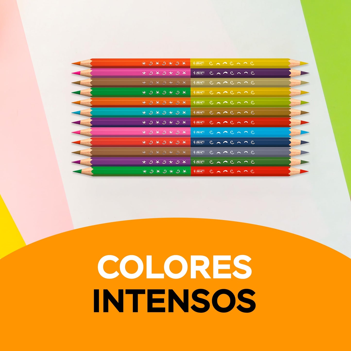 BIC Lápices de Colores Evolution Bicolor Colores Intensos Punta Resistente Madera Surtido de Colores 24 Piezas